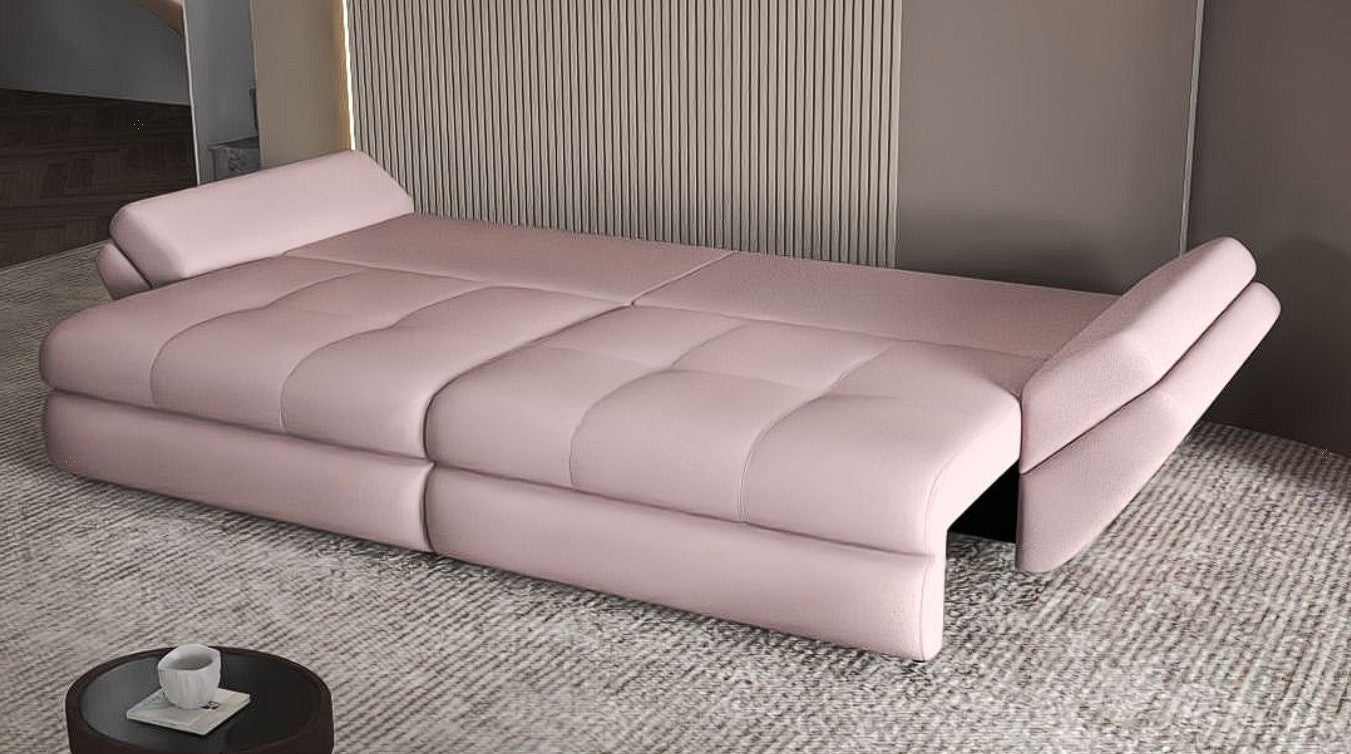 Canapea extensibilă dumonde cu ladă de depozitare si sezut confortabil din spuma HR, Loana Enjoy Roz 300x100 cm Fabrica