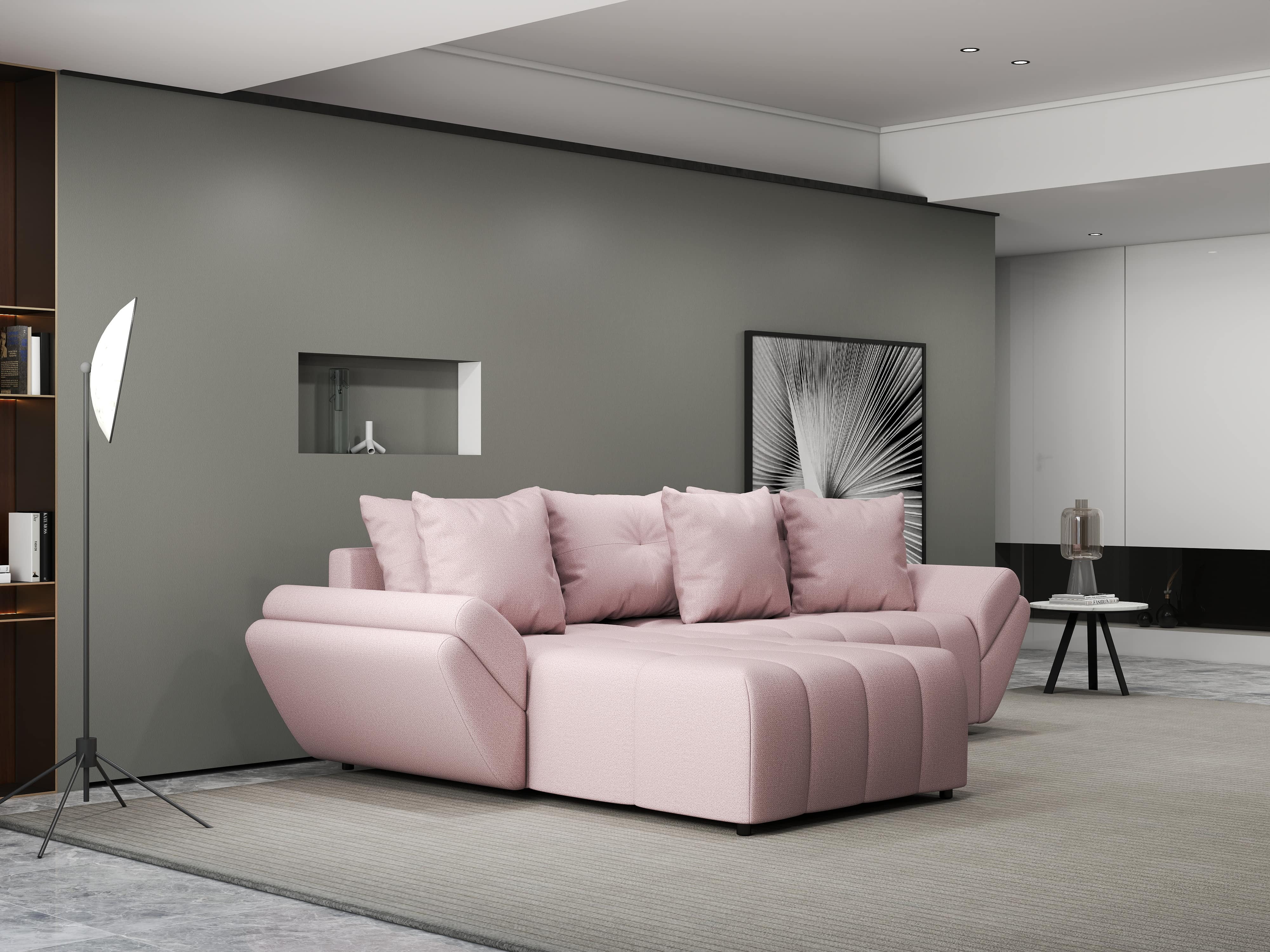 Colțar extensibil dumonde cu ladă de depozitare si sezut confortabil din spuma HR, Berlin Enjoy Roz 280x185 cm Fabrica