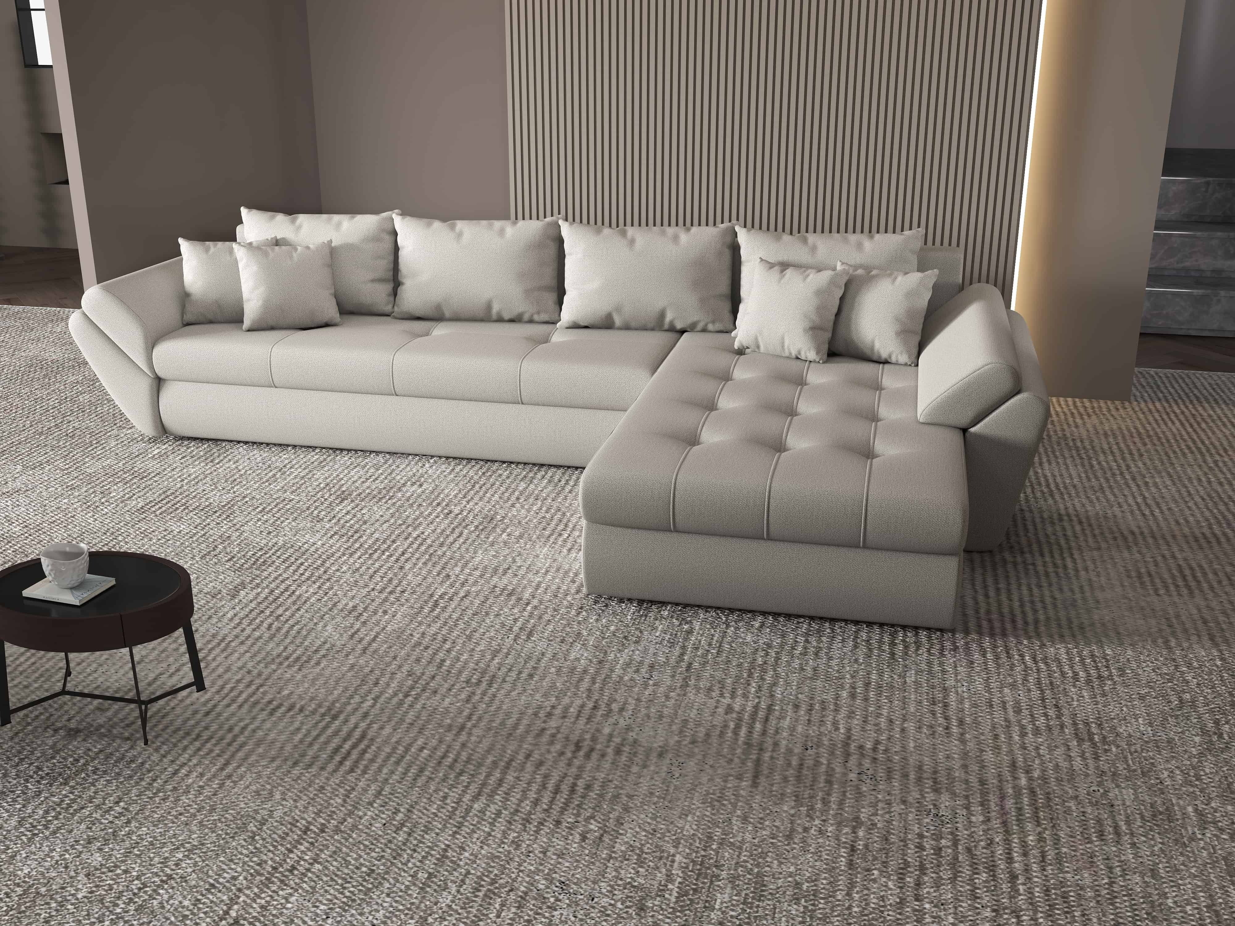 Colțar extensibil dumonde cu ladă de depozitare si sezut confortabil din spuma HR, Loana XL Enjoy Beige II 335x185 cm Fabrica