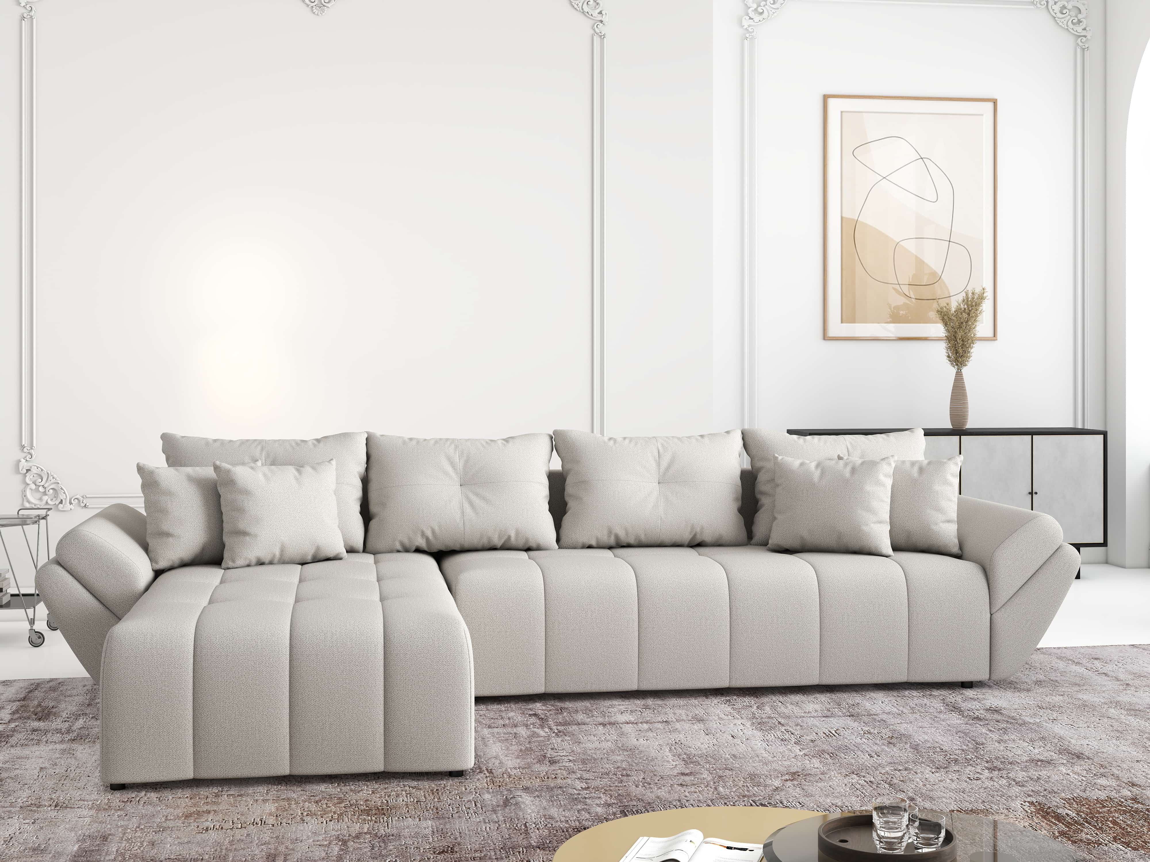 Colțar extensibil dumonde cu ladă de depozitare si sezut confortabil din spuma HR, Berlin XL Enjoy Beige 350x185 cm Fabrica