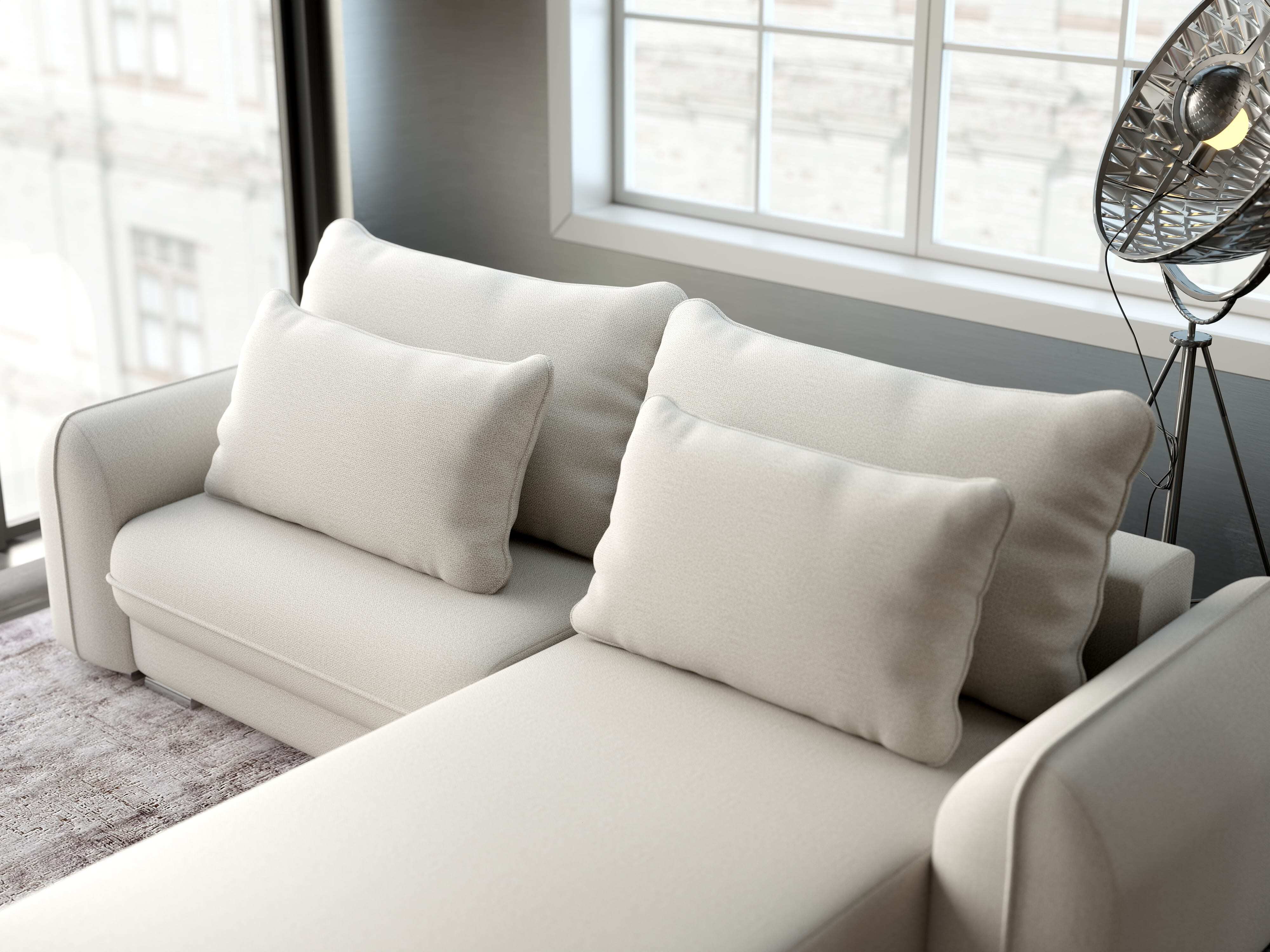 Colțar extensibil dumonde cu ladă de depozitare si sezut confortabil din spuma HR, Denver Enjoy Bej 275x185 cm II Fabrica