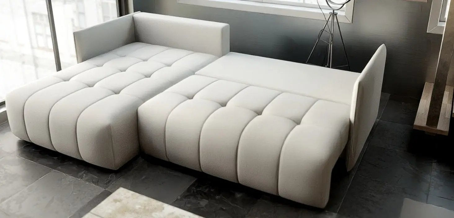Colțar extensibil dumonde cu ladă de depozitare si sezut confortabil din spuma HR, Malta Enjoy Beige 235x185 cm Fabrica