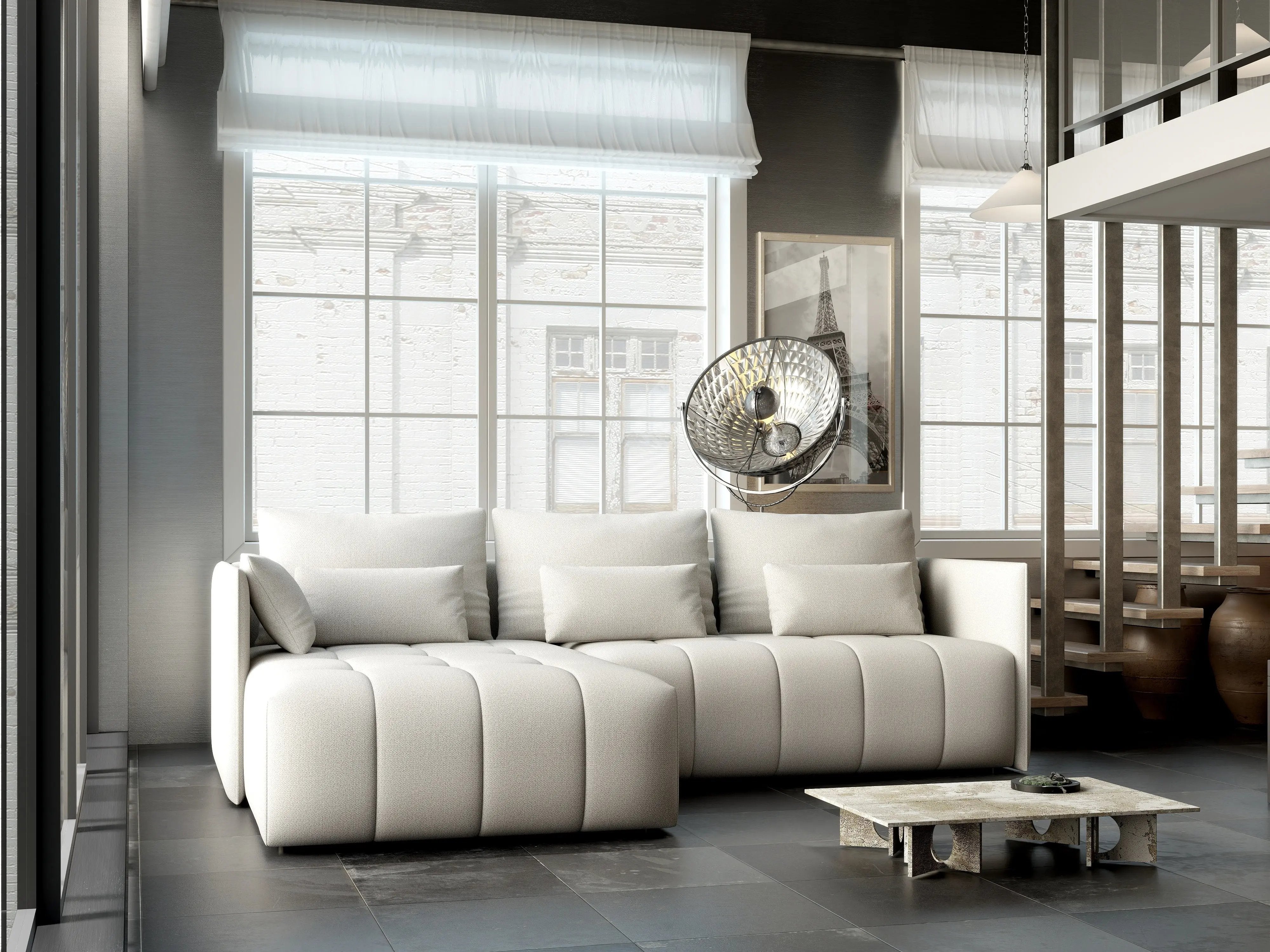 Colțar extensibil dumonde cu ladă de depozitare si sezut confortabil din spuma HR, Malta Enjoy Beige 235x185 cm Fabrica