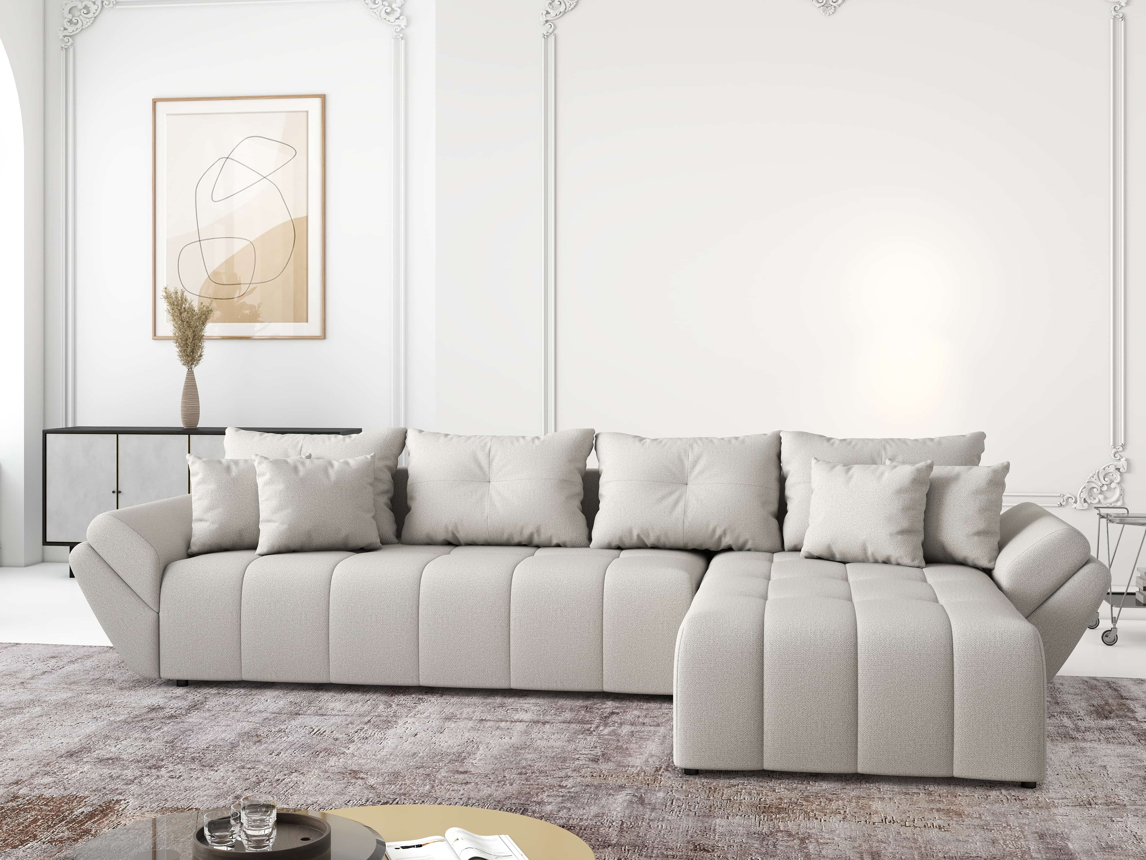 Colțar extensibil dumonde cu ladă de depozitare si sezut confortabil din spuma HR, Berlin XL Enjoy Beige 350x185 cm II Fabrica