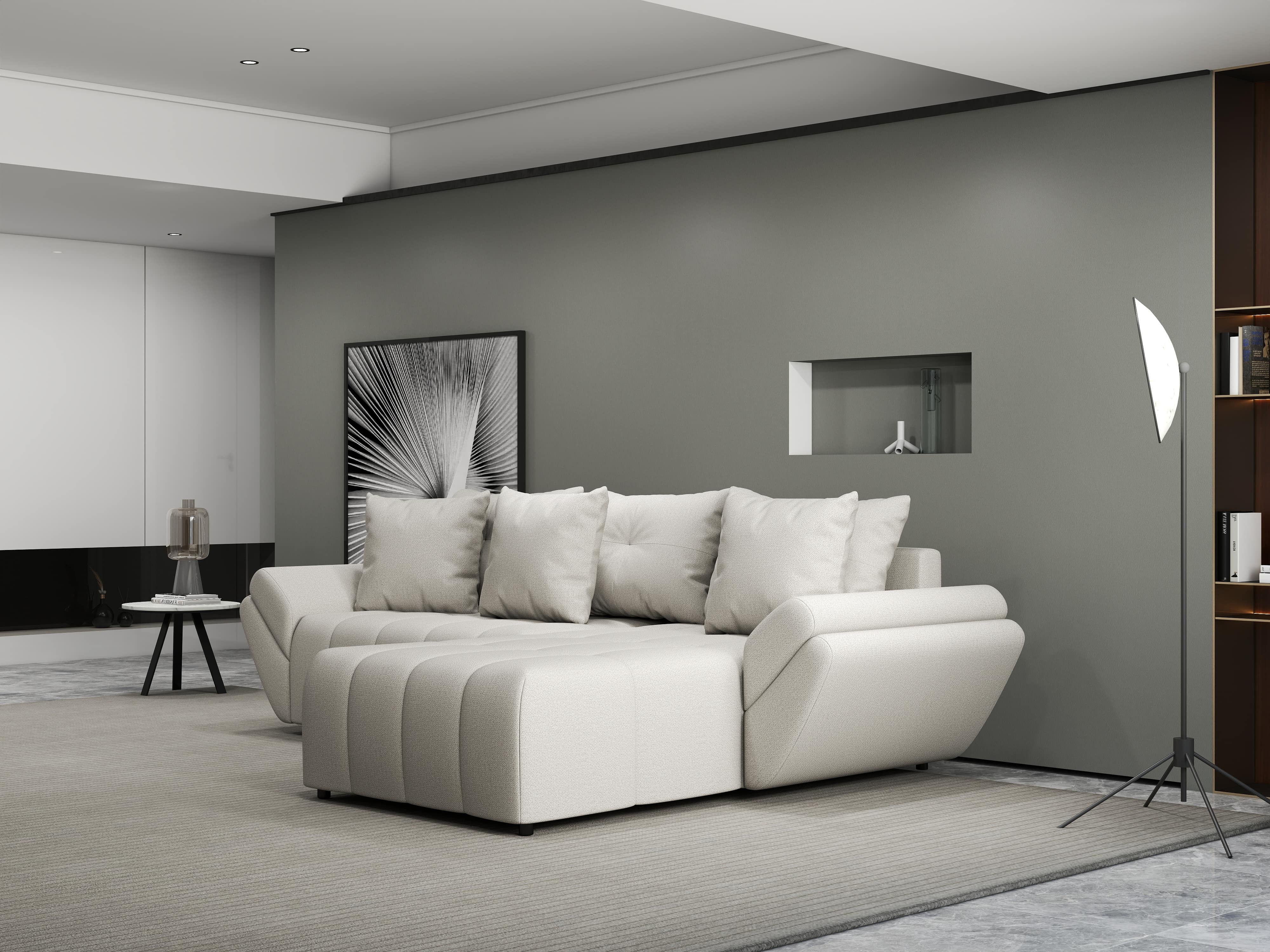 Colțar extensibil dumonde cu ladă de depozitare si sezut confortabil din spuma HR, Berlin Enjoy Bej 280x185 cm II Fabrica