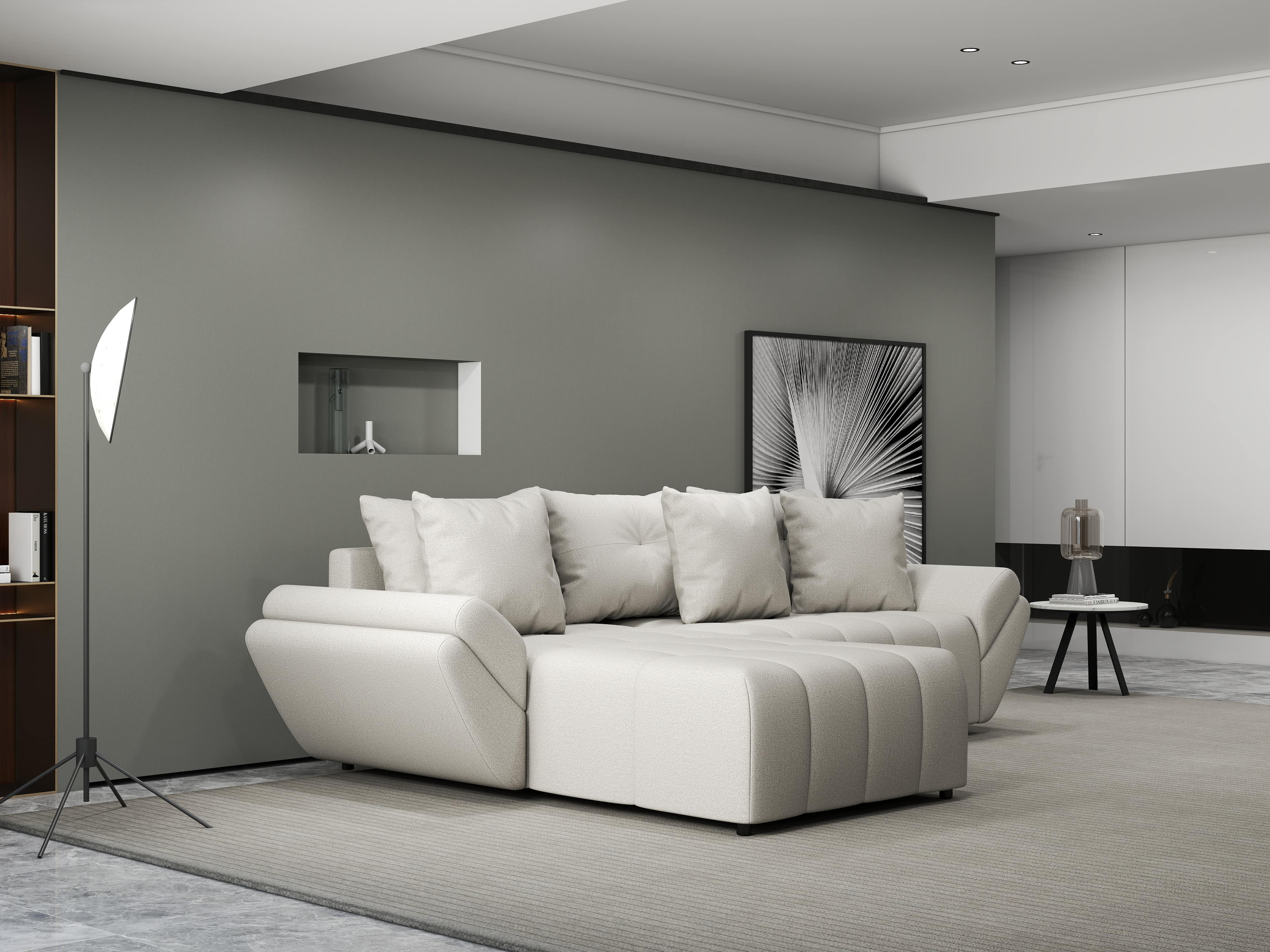 Colțar extensibil dumonde cu ladă de depozitare si sezut confortabil din spuma HR, Berlin Enjoy Bej 280x185 cm Fabrica