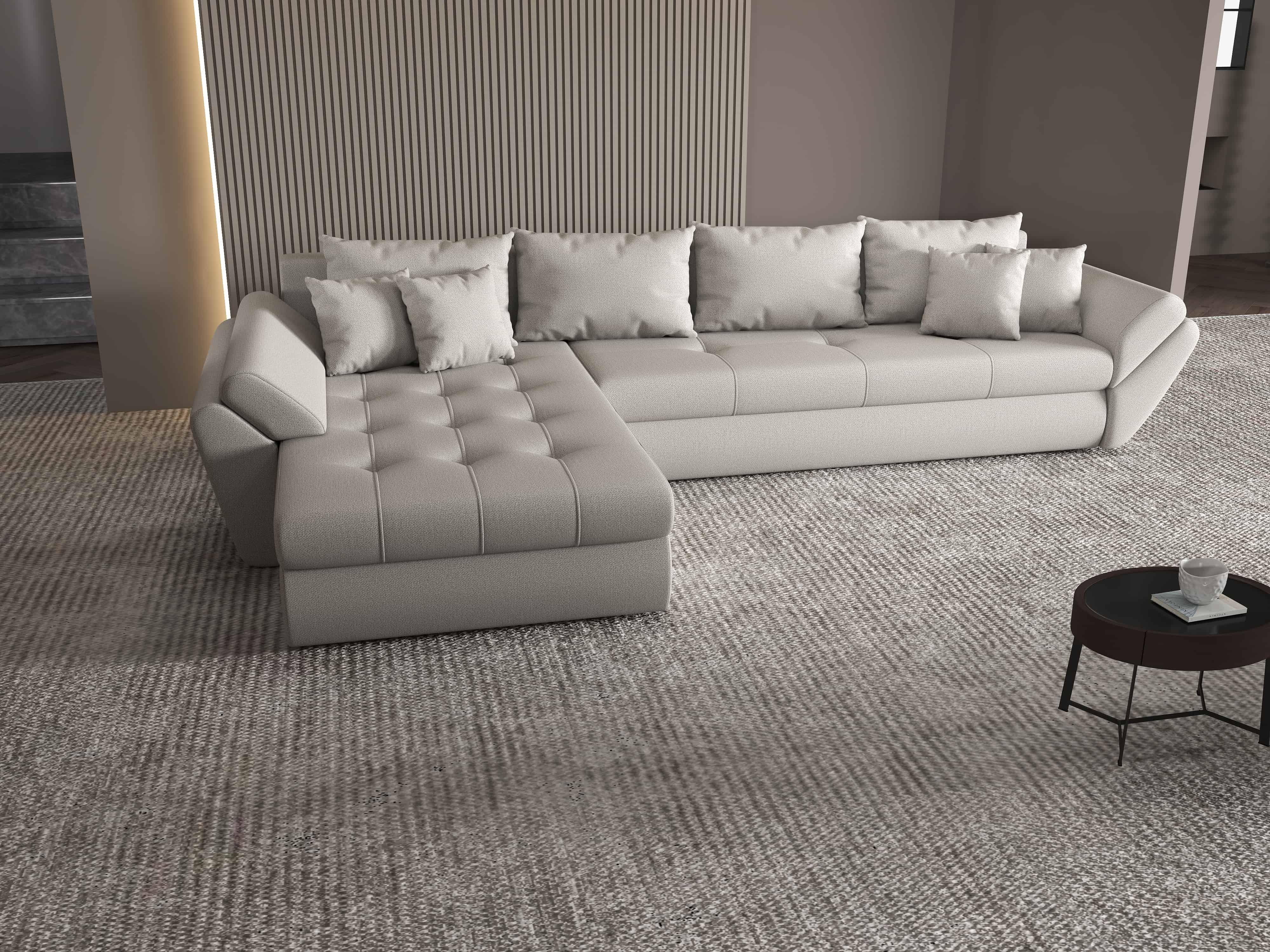 Colțar extensibil dumonde cu ladă de depozitare si sezut confortabil din spuma HR, Loana XL Enjoy Beige 335x185 cm Fabrica