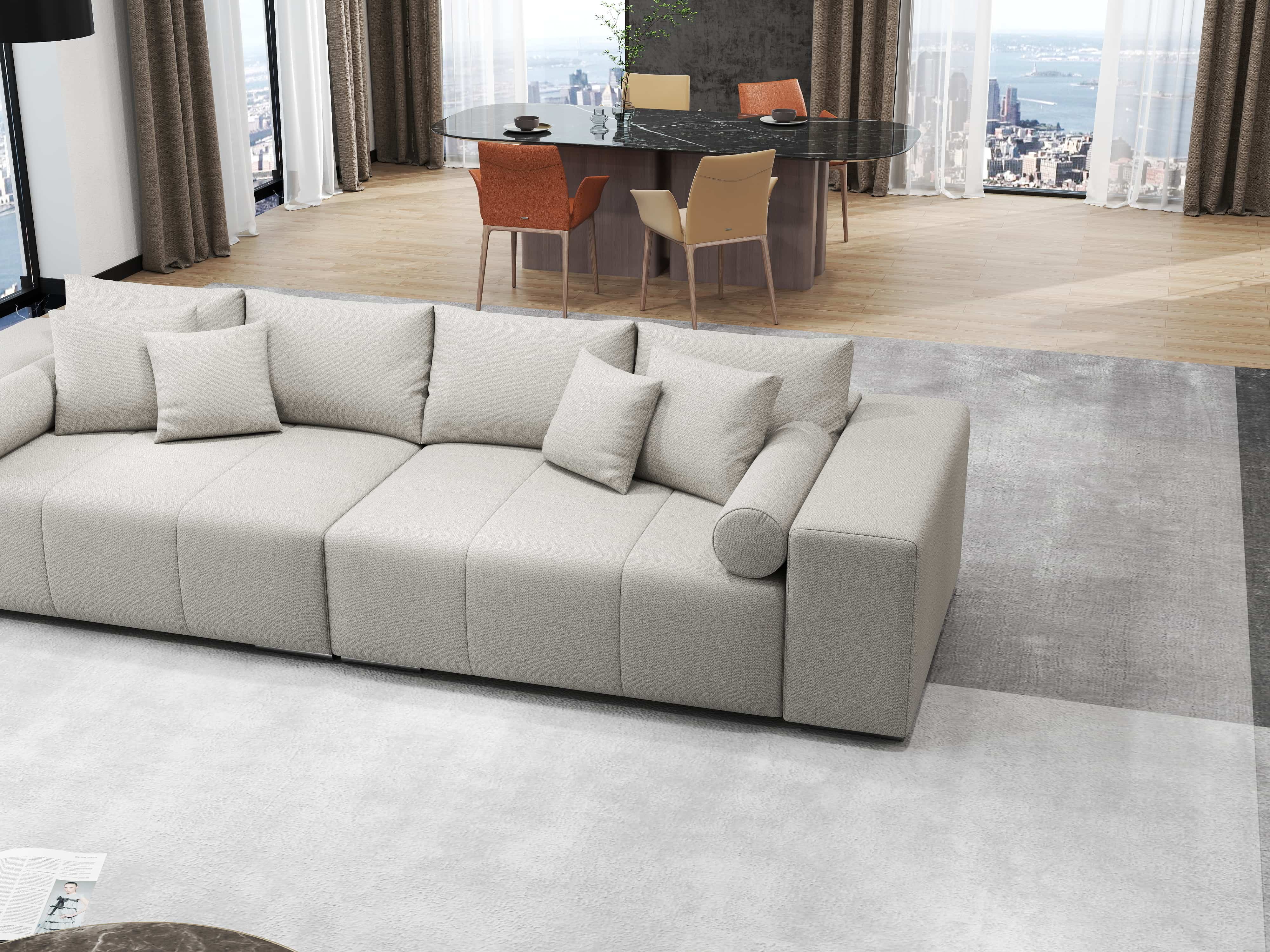 Canapea extensibilă dumonde cu ladă de depozitare si sezut confortabil din spuma HR, Marbela Enjoy Beige XXL 295x100 cm fabrica