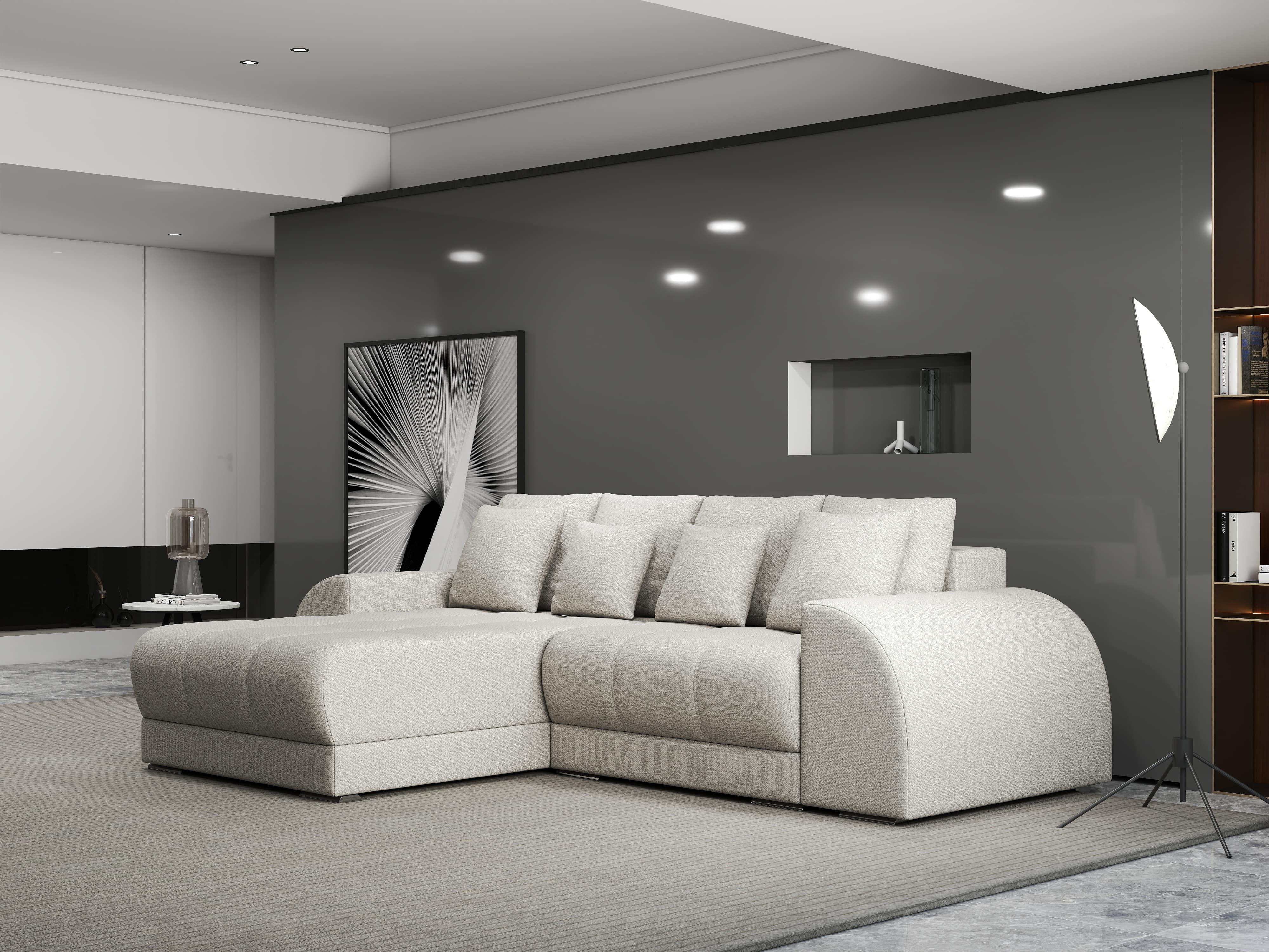 Colțar extensibil dumonde cu ladă de depozitare si sezut confortabil din spuma HR, Verona Enjoy Bej 290x185 cm Fabrica