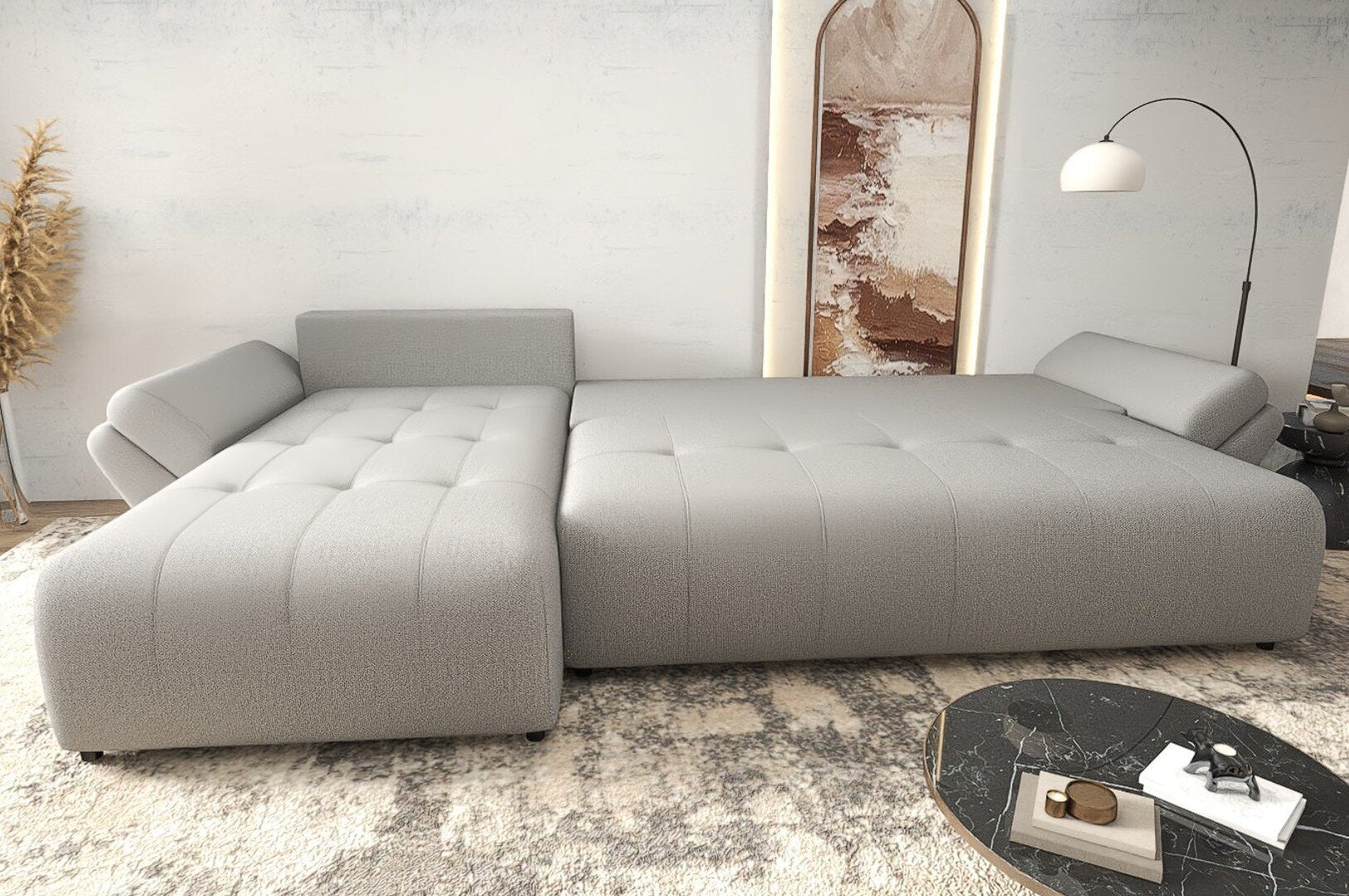 Colțar extensibil dumonde cu ladă de depozitare si sezut confortabil din spuma HR, Berlin XL Enjoy Grey 350x185 cm