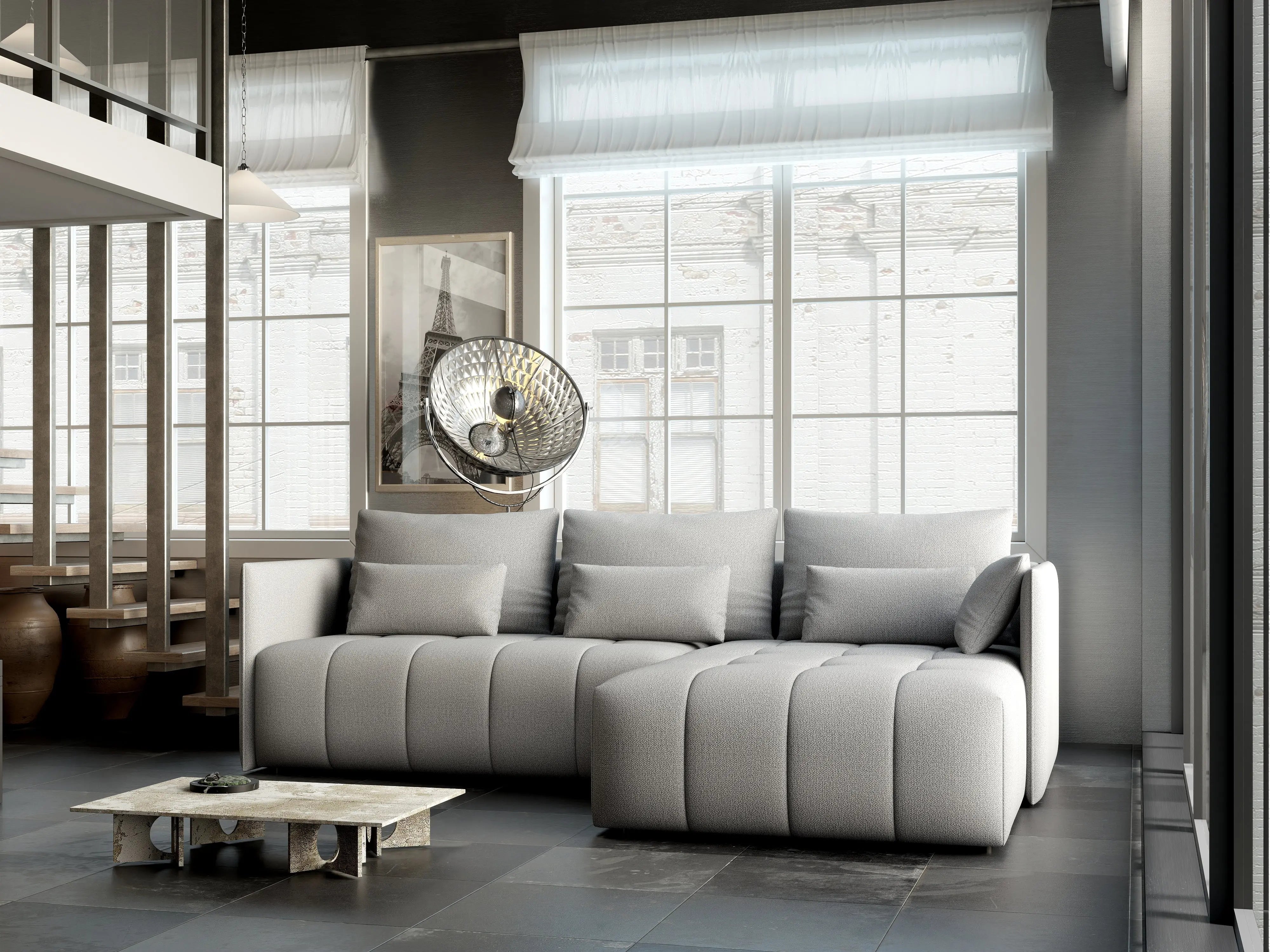 Colțar extensibil dumonde cu ladă de depozitare si sezut confortabil din spuma HR, Malta Grey II 235x185 cm Fabrica