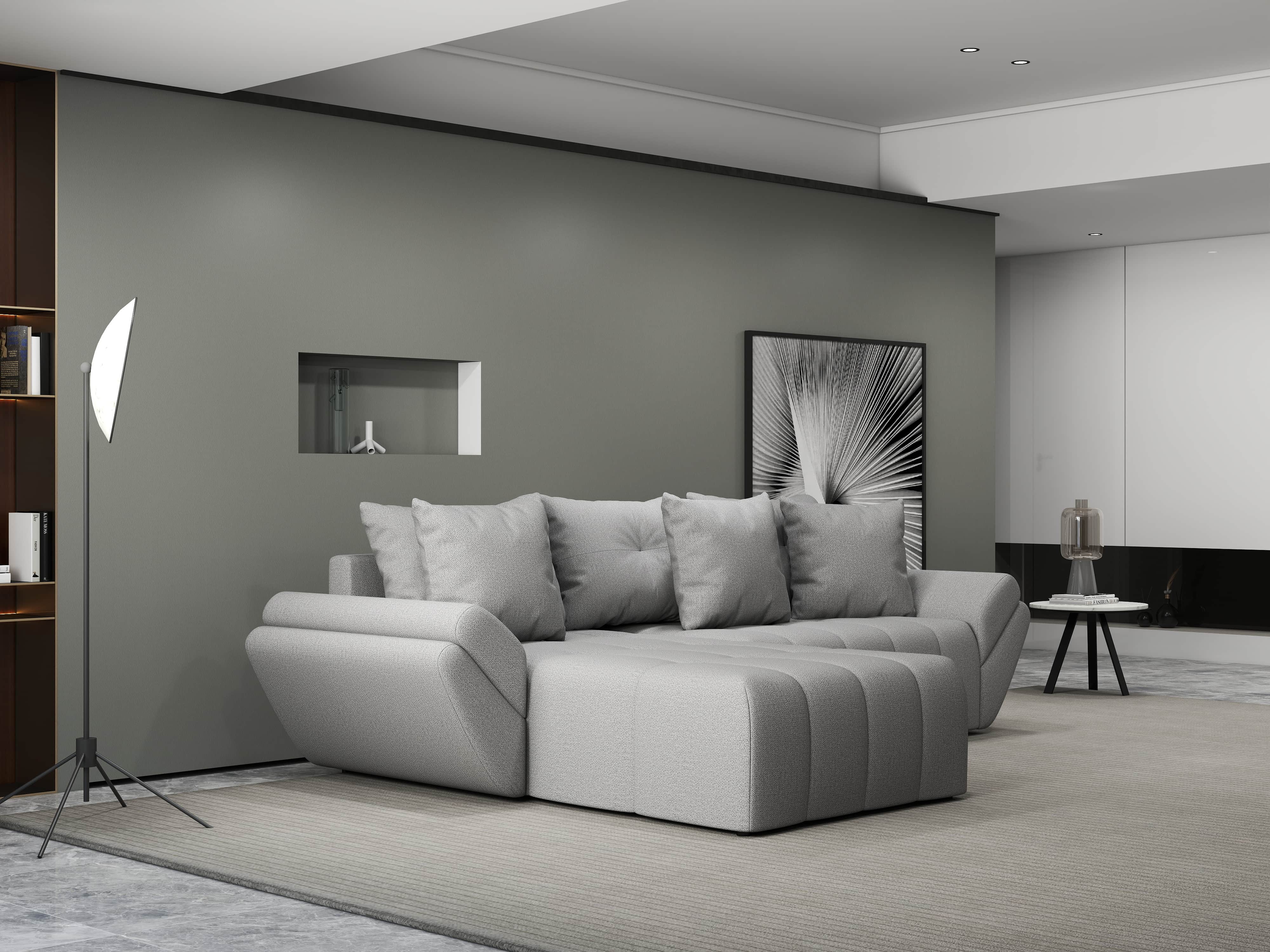 Colțar extensibil dumonde cu ladă de depozitare si sezut confortabil din spuma HR, Berlin Enjoy Gri 280x185 cm Fabrica