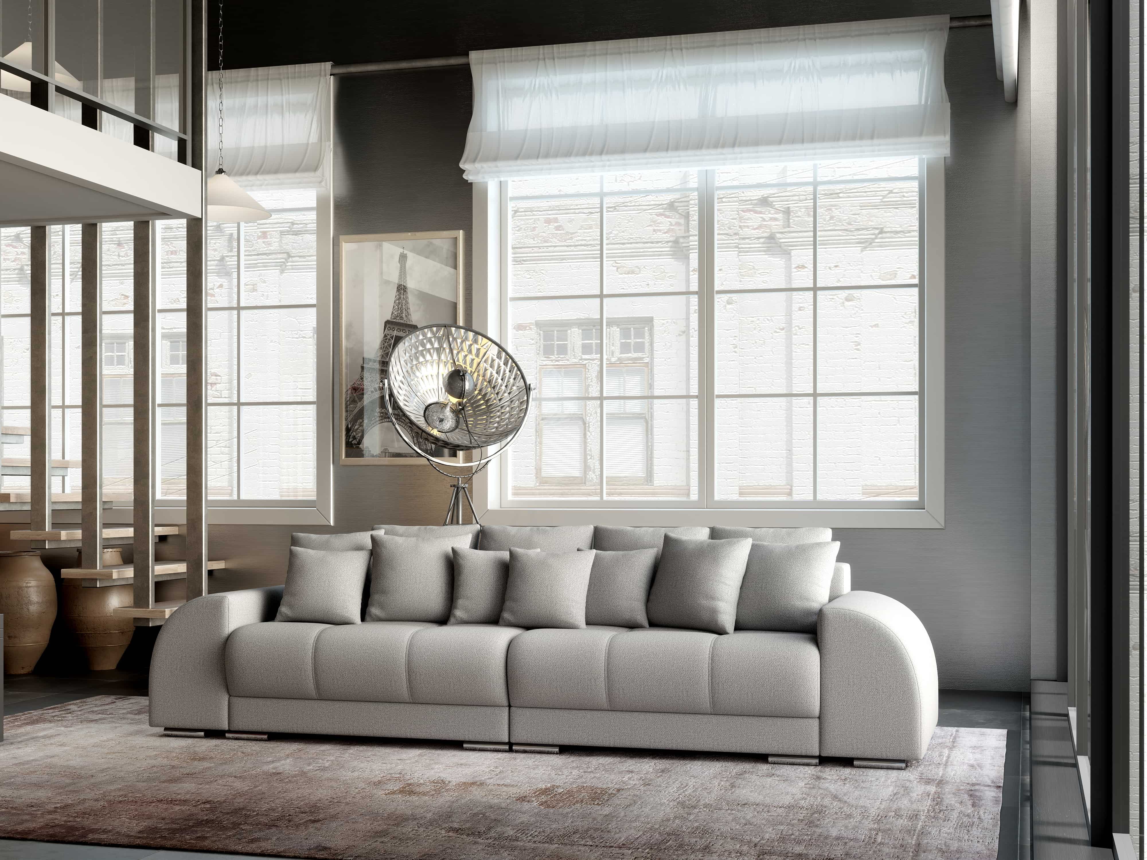 Canapea extensibilă dumonde cu 2 lăzi de depozitare si sezut confortabil din spuma HR, Verona Enjoy Silver 310x100 cm Fabrica
