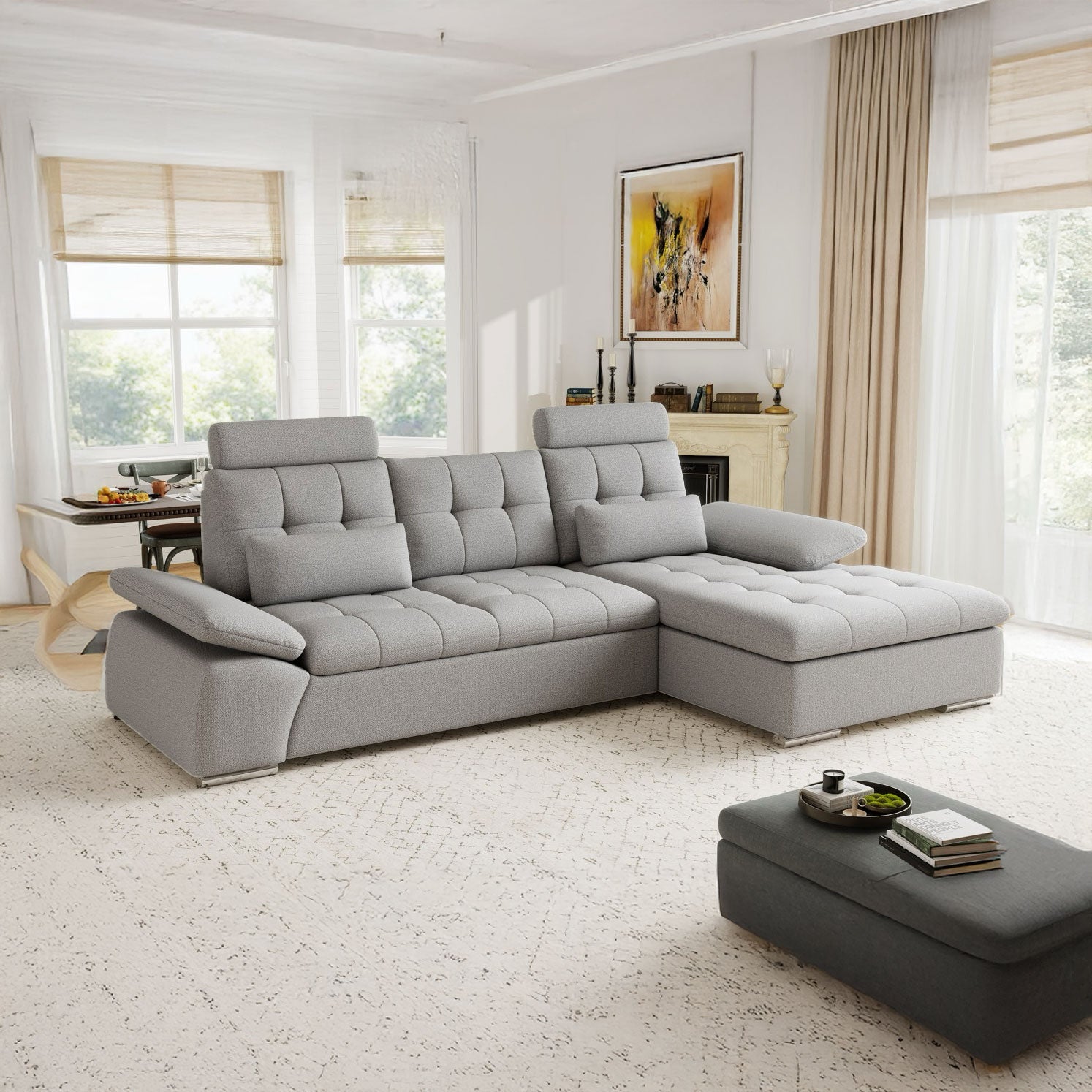 Colțar extensibil dumonde cu ladă de depozitare și șezut confortabil din spumă HR, Merkur Enjoy Gri 270x168 cm II