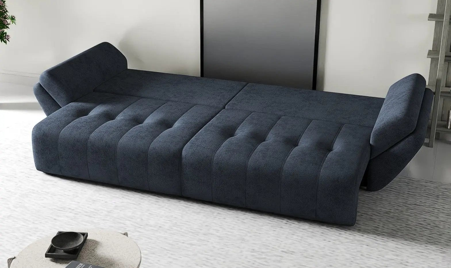 Canapea extensibilă dumonde cu ladă de depozitare si sezut confortabil din spuma HR, Berlin Antracit 300x100 cm Fabrica