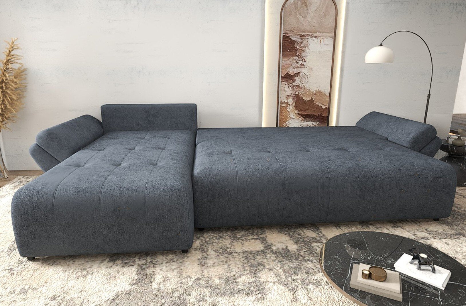 Colțar extensibil dumonde cu ladă de depozitare si sezut confortabil din spuma HR, Berlin XL Enjoy Antracit 350x185 cm