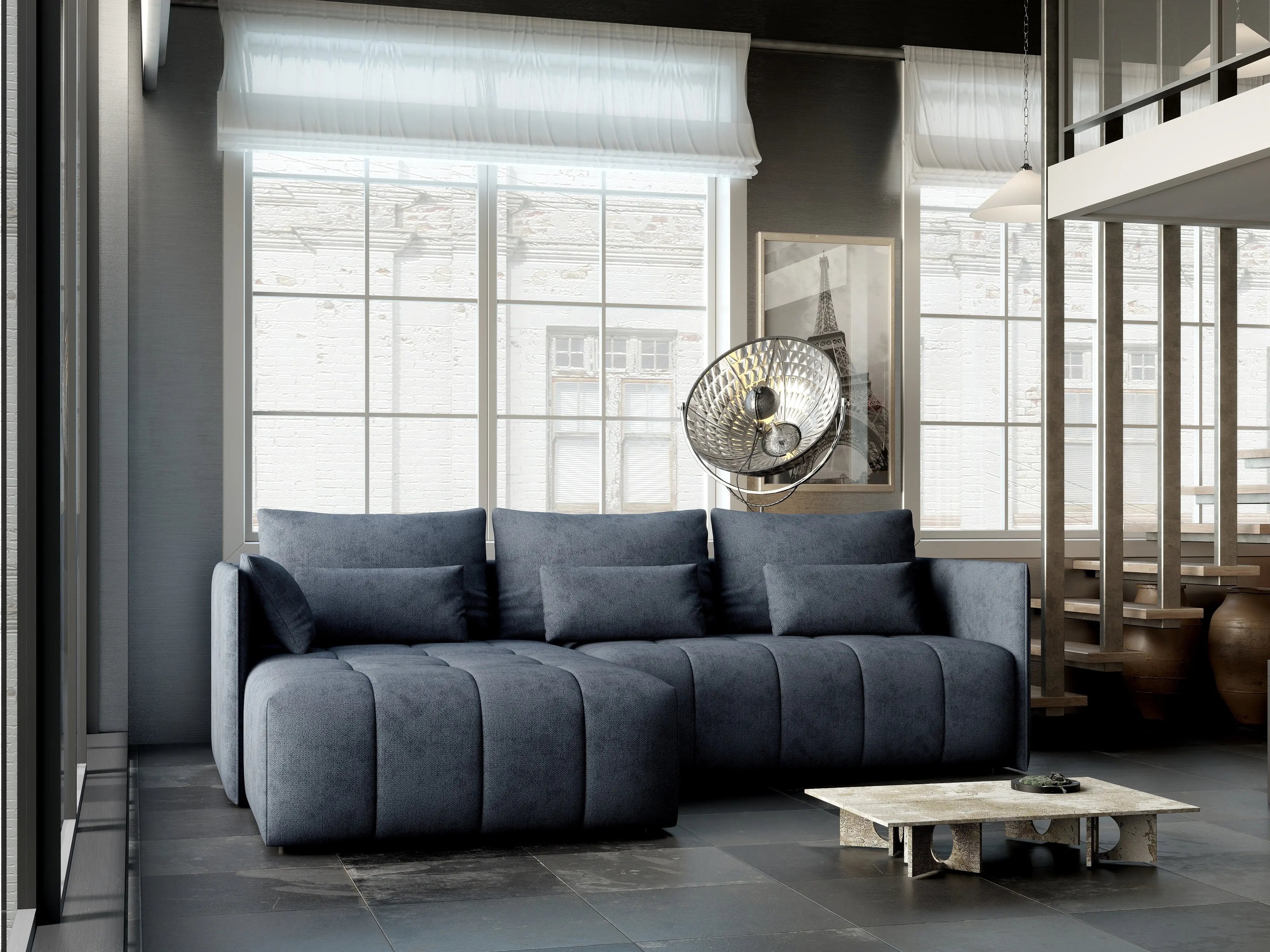 Colțar extensibil dumonde cu ladă de depozitare si sezut confortabil din spuma HR, Malta Enjoy Antracit 235x185 cm Fabrica