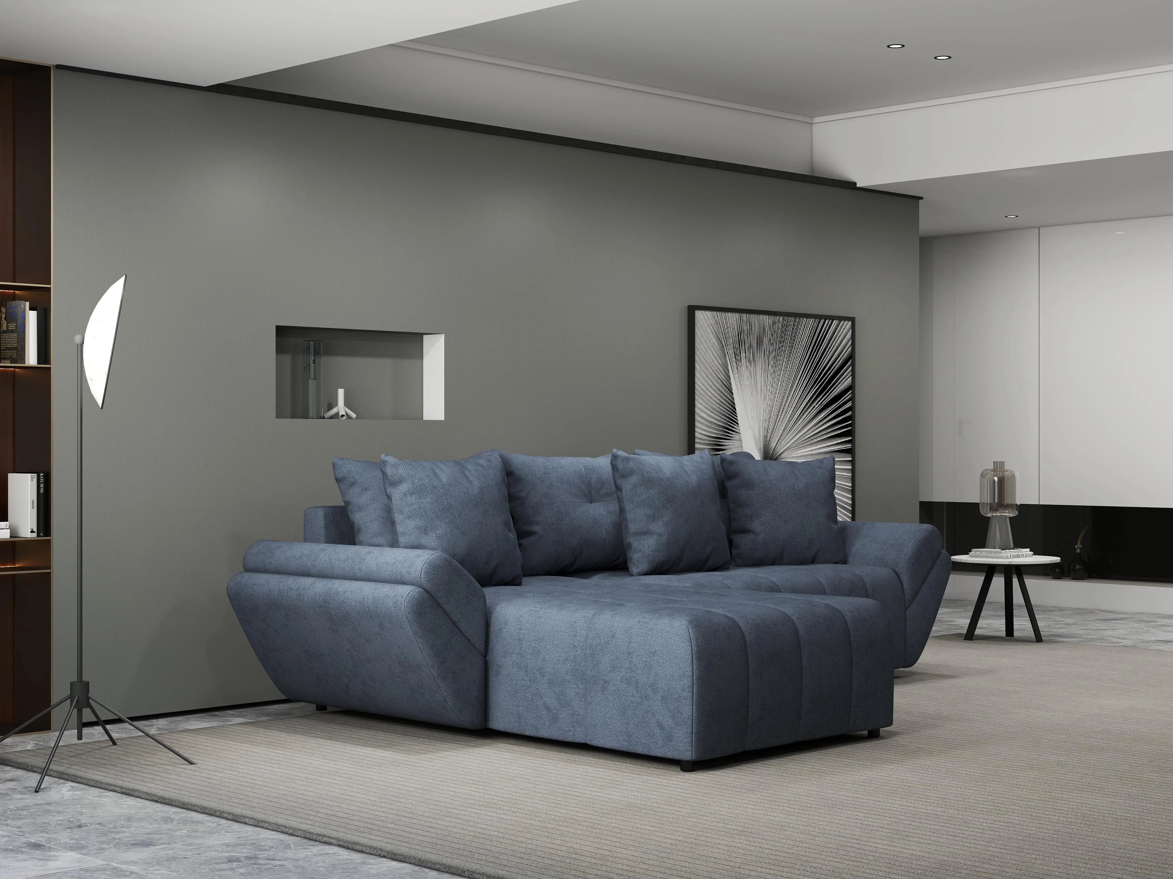 Colțar extensibil dumonde cu ladă de depozitare si sezut confortabil din spuma HR, Berlin Grey 280x185 cm Fabrica