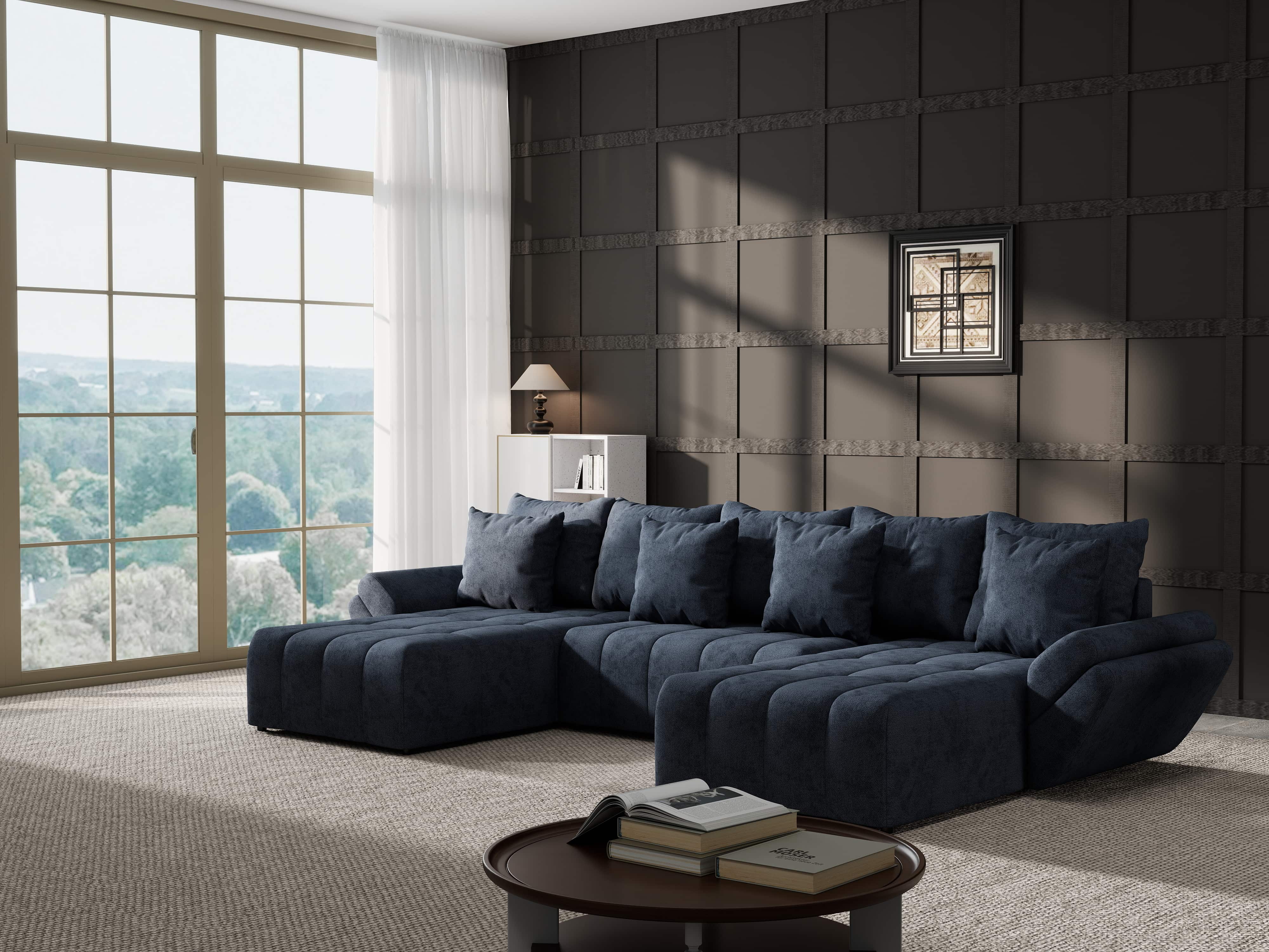 Colțar extensibil dumonde cu ladă de depozitare si sezut confortabil din spuma HR, Berlin U Enjoy Antracit 380x180 cm Fabrica