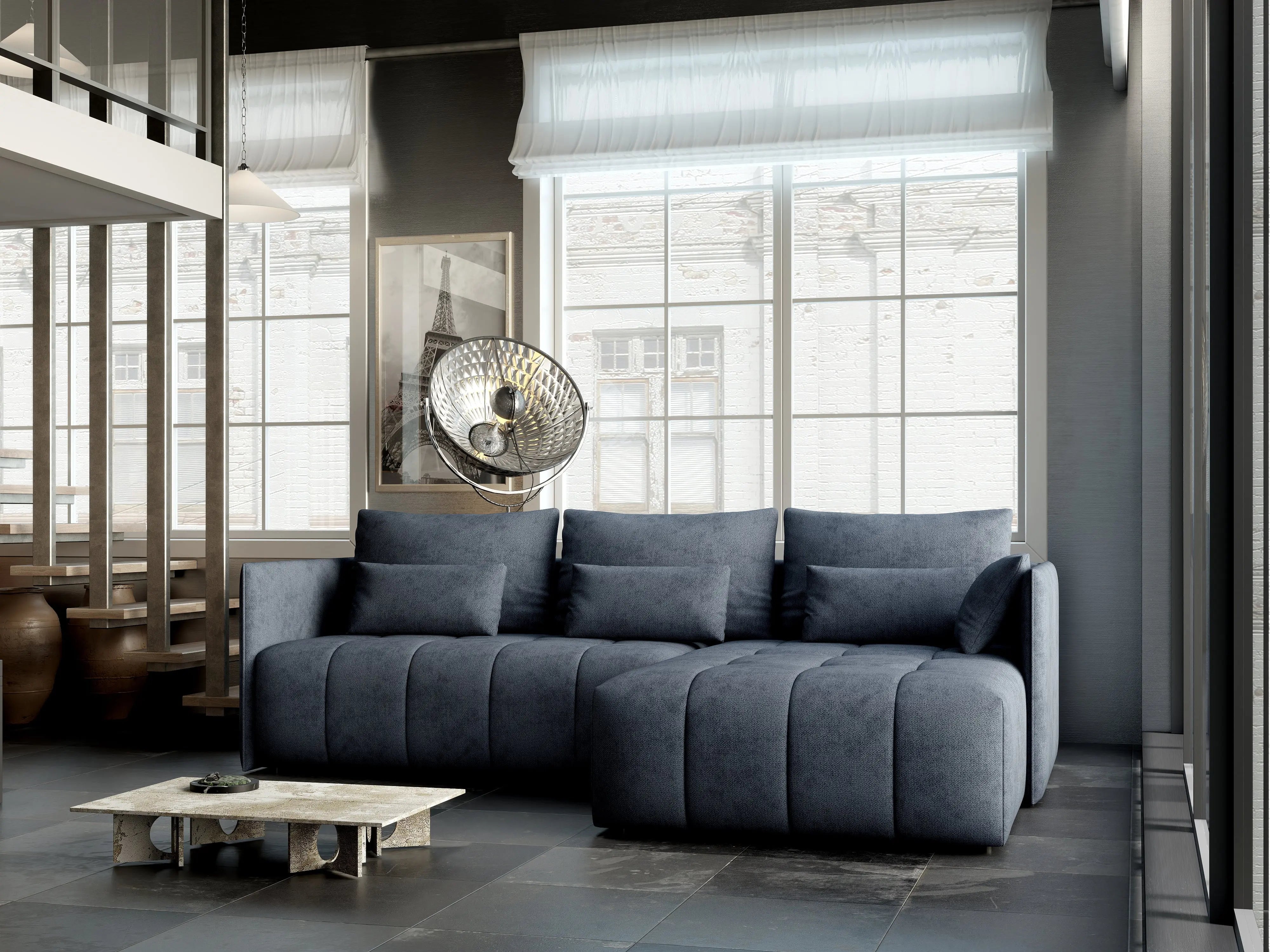 Colțar extensibil dumonde cu ladă de depozitare si sezut confortabil din spuma HR, Malta Grau II 235x185 cm Fabrica