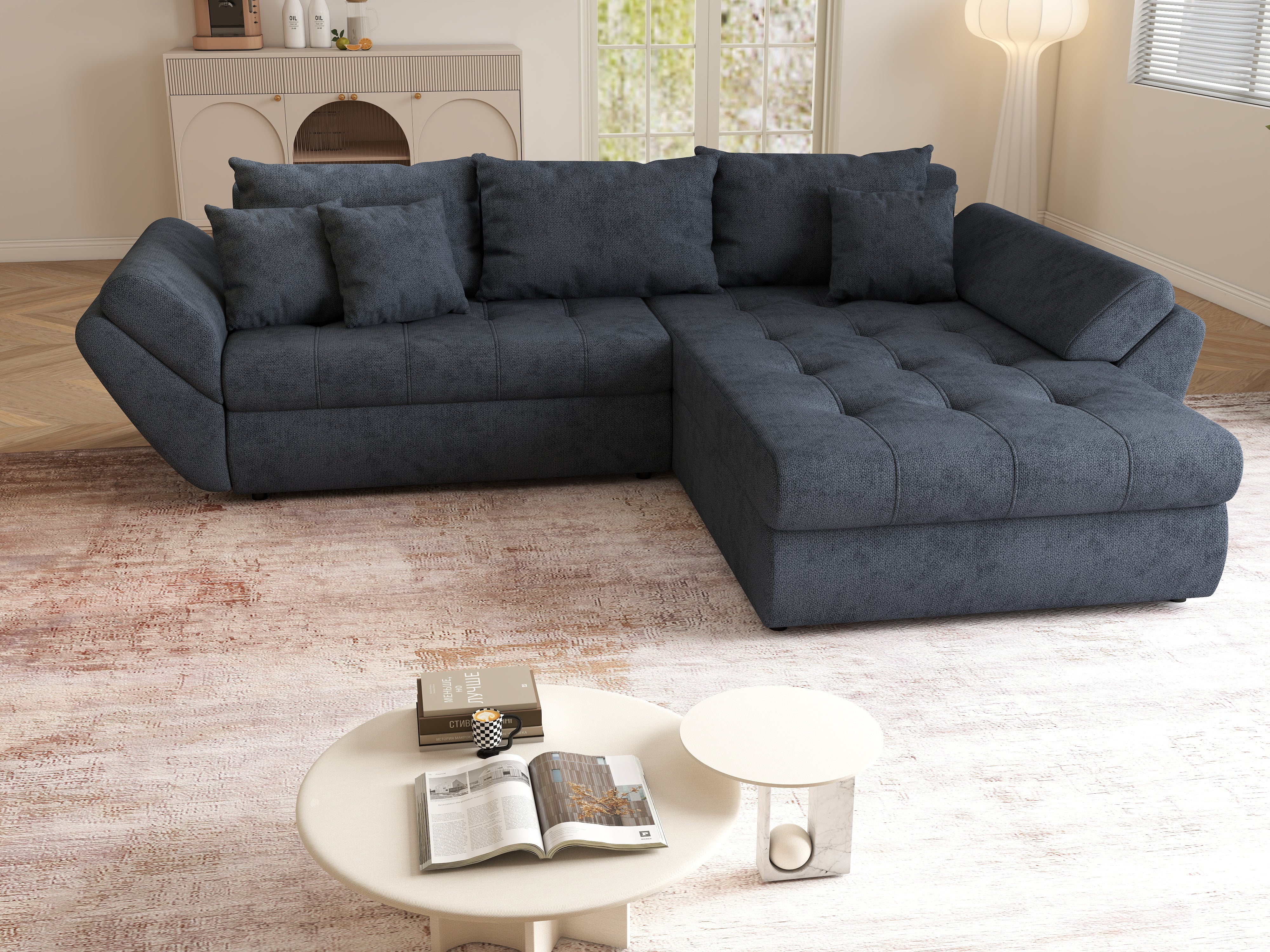 Colțar extensibil dumonde cu ladă de depozitare si sezut confortabil din spuma HR, Loana Enjoy Antracit II 270x185 cm Fabrica