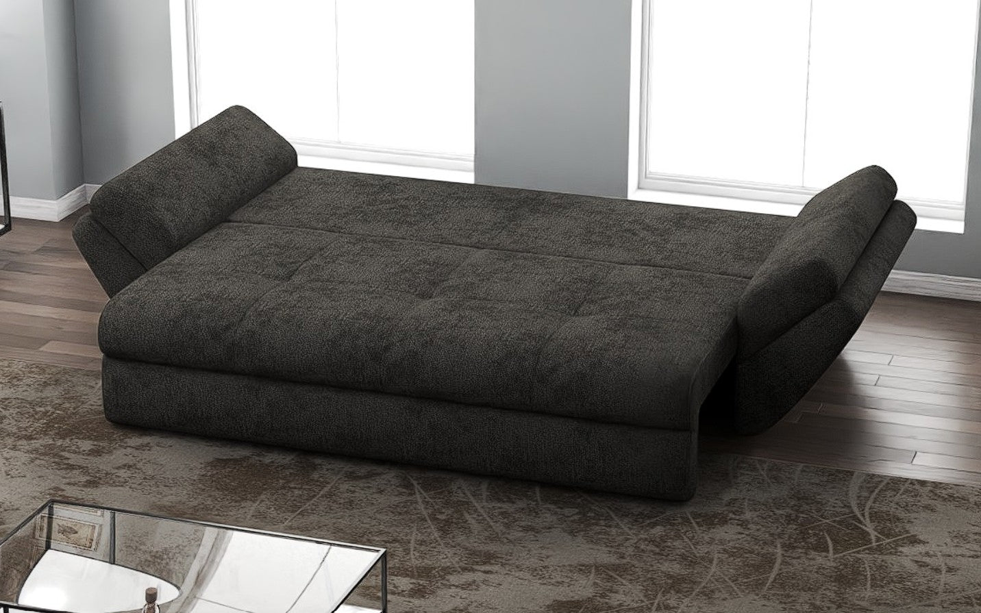 Canapea extensibilă dumonde cu ladă de depozitare si sezut confortabil din spuma HR, Loana Black 250x100 cm Fabrica