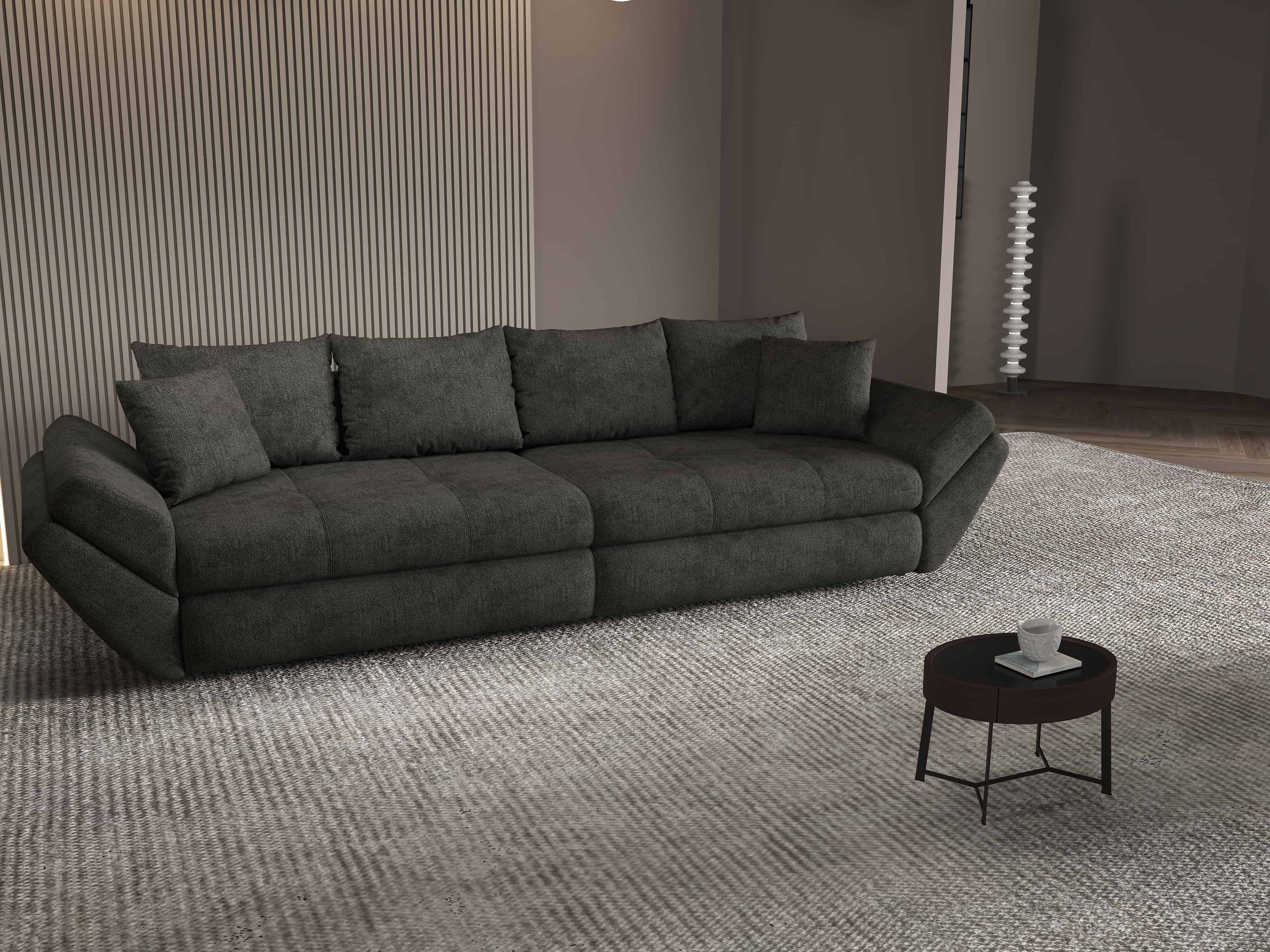 Canapea extensibilă dumonde cu ladă de depozitare si sezut confortabil din spuma HR, Loana Enjoy Negru 300x100 cm Fabrica