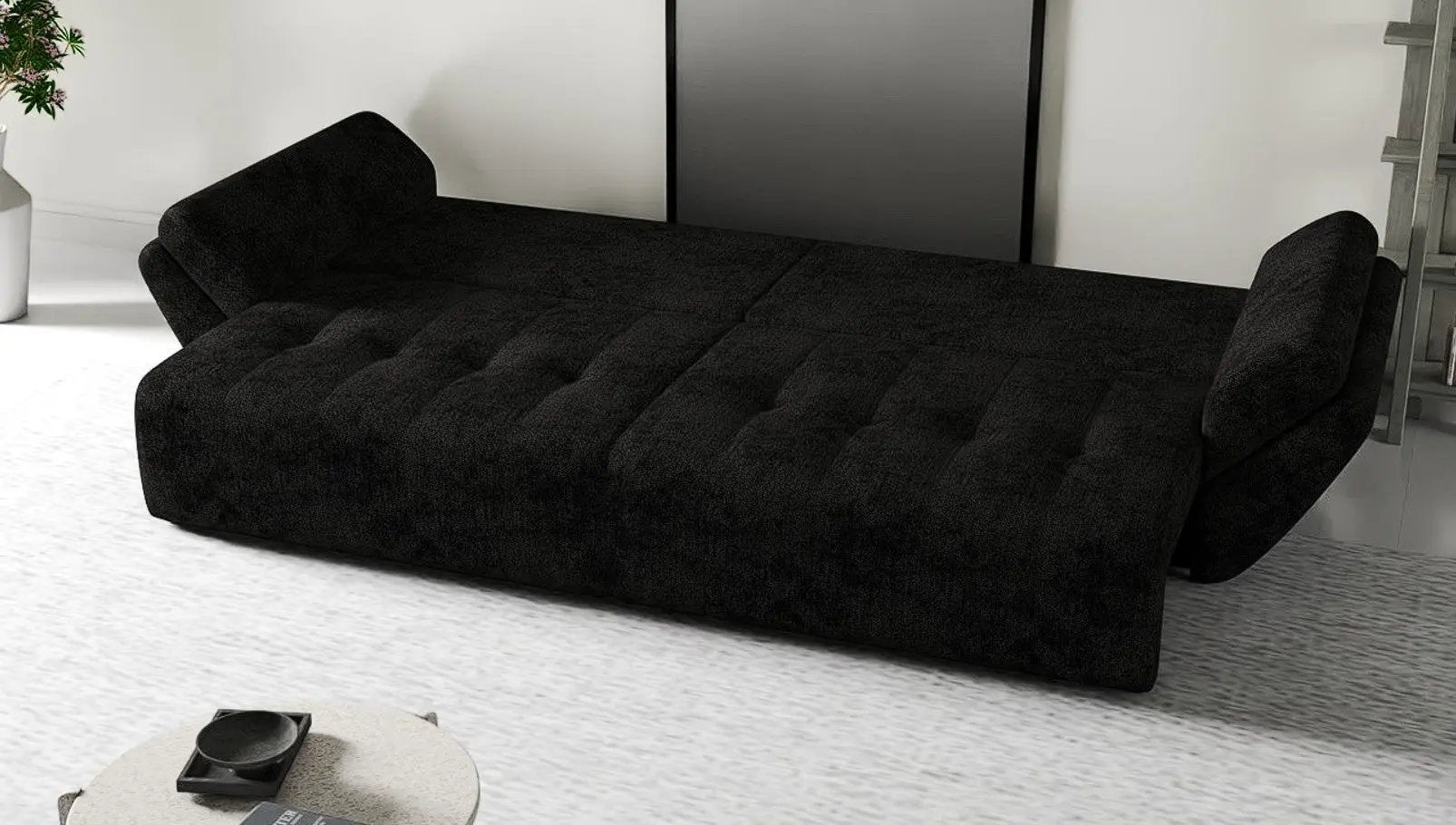 Canapea extensibilă dumonde cu ladă de depozitare si sezut confortabil din spuma HR, Berlin Enjoy Black 300x100 cm Fabrica