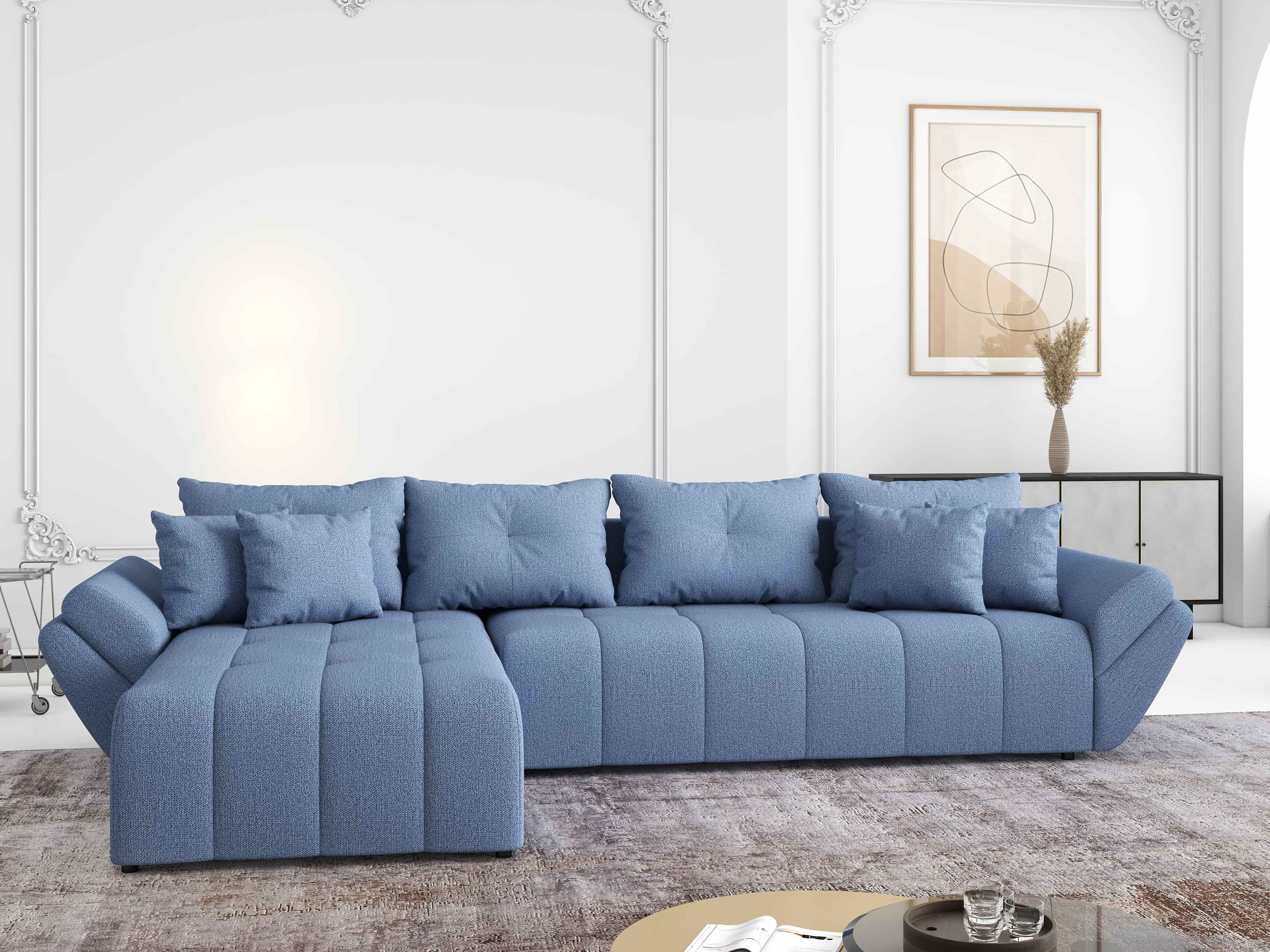 Colțar extensibil dumonde cu ladă de depozitare si sezut confortabil din spuma HR, Berlin XL Enjoy Blue 350x185 cm Fabrica