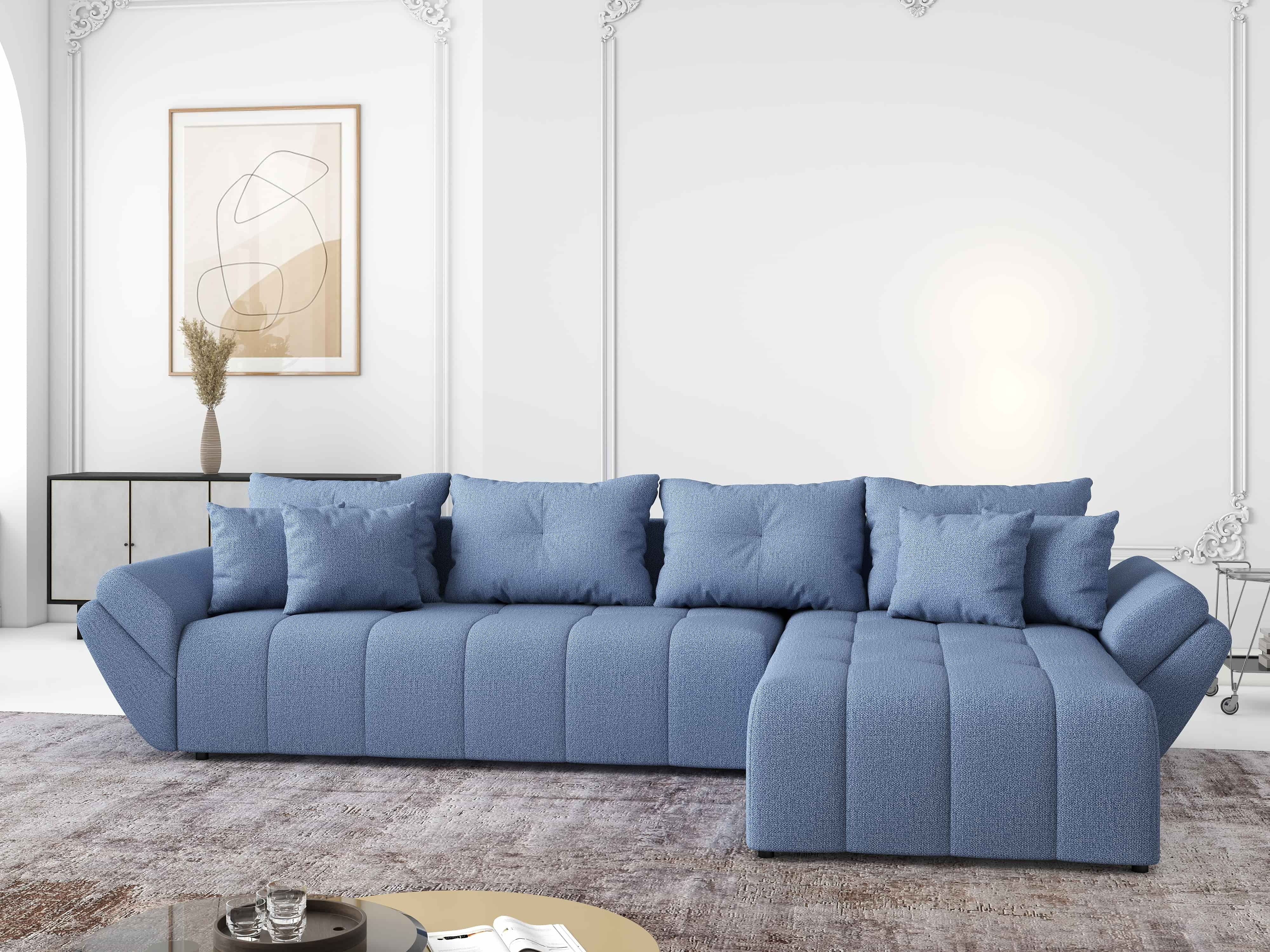 Colțar extensibil dumonde cu ladă de depozitare si sezut confortabil din spuma HR, Berlin XL Enjoy Blue 350x185 cm II Fabrica