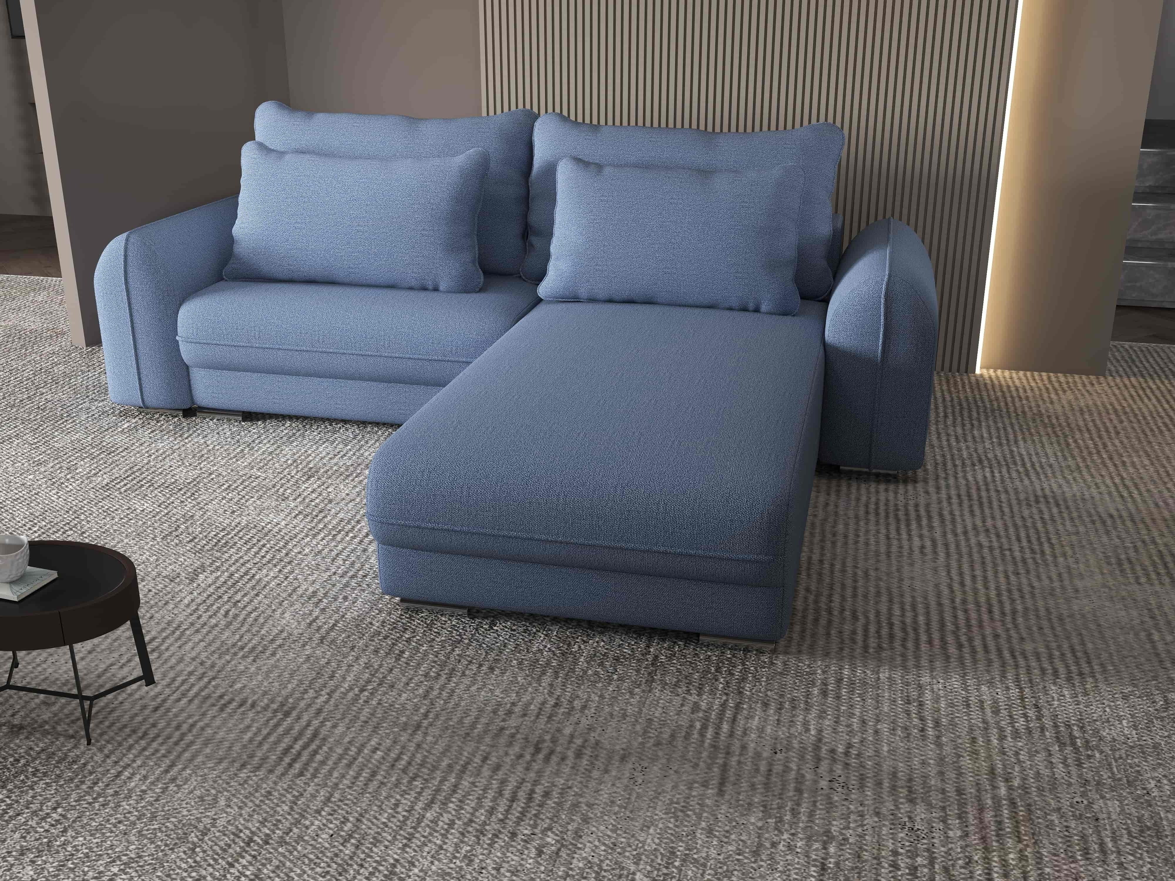 Colțar extensibil dumonde cu ladă de depozitare si sezut confortabil din spuma HR, Denver Enjoy Albastru 275x185 cm II Fabrica