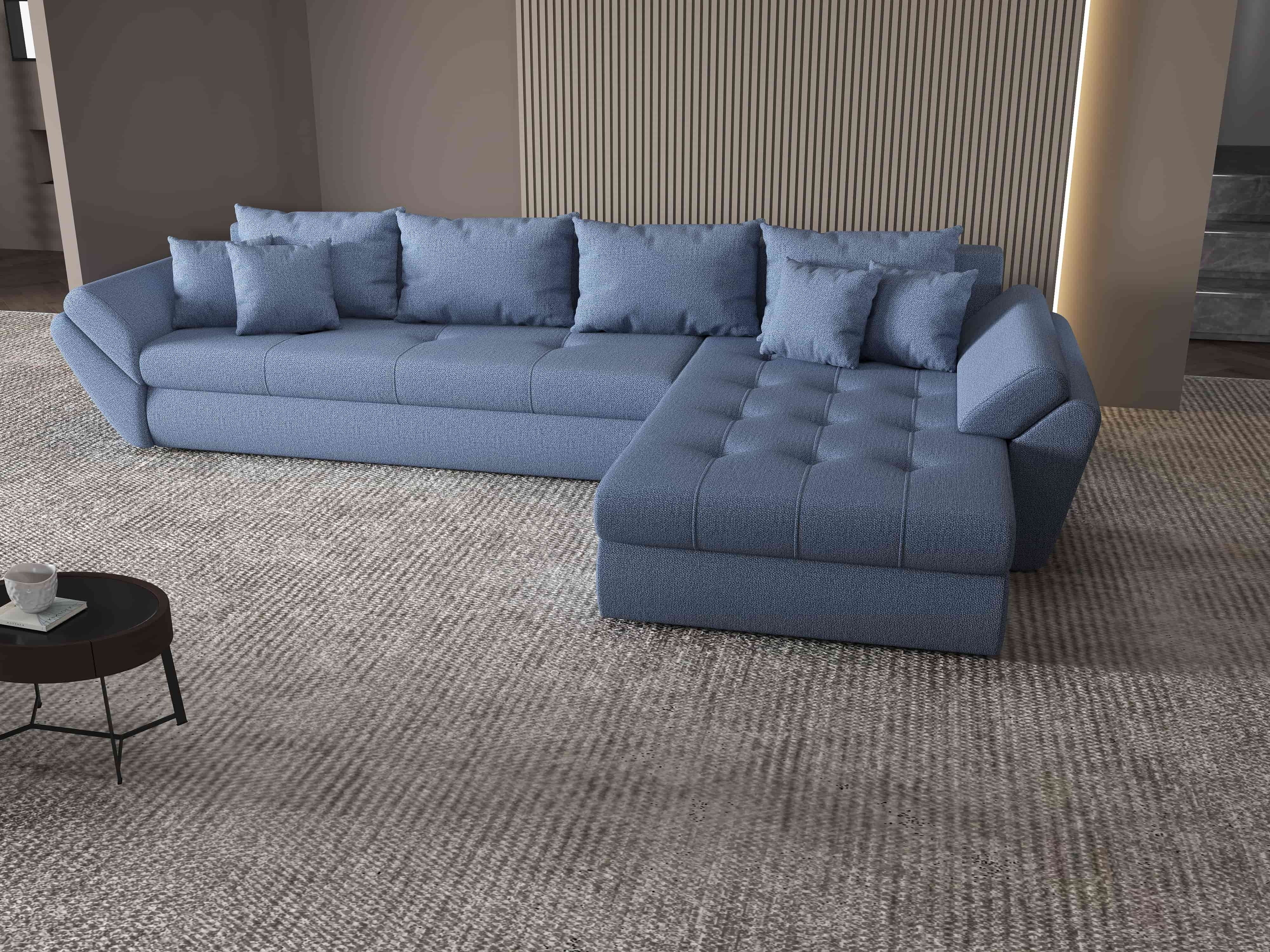 Colțar extensibil dumonde cu ladă de depozitare si sezut confortabil din spuma HR, Loana XL Enjoy Albastru II 335x185 cm Fabrica