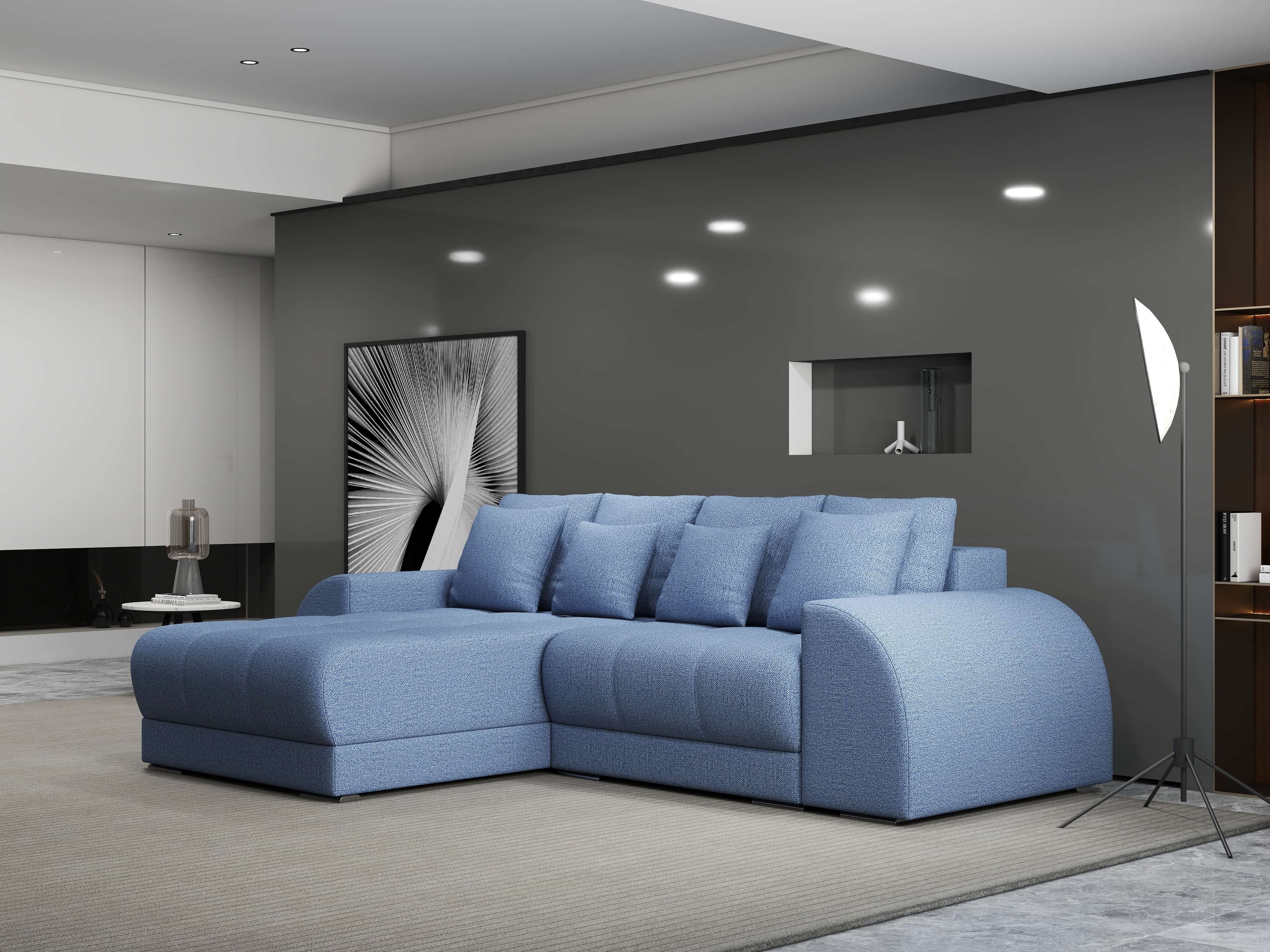 Colțar extensibil dumonde cu ladă de depozitare si sezut confortabil din spuma HR, Verona Enjoy Albastru 290x185 cm Fabrica