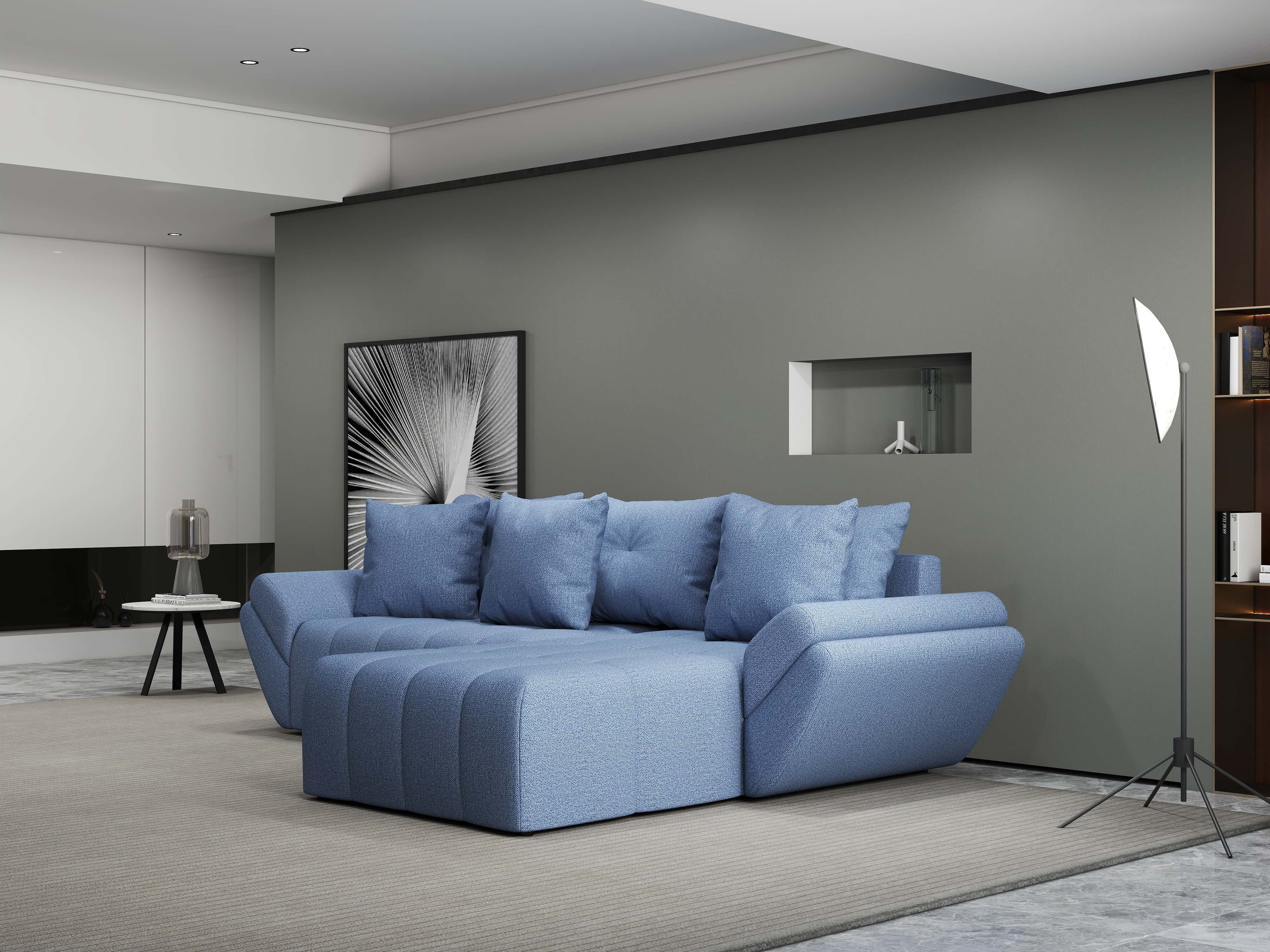 Colțar extensibil dumonde cu ladă de depozitare si sezut confortabil din spuma HR, Berlin Enjoy Albastru 280x185 cm II Fabrica