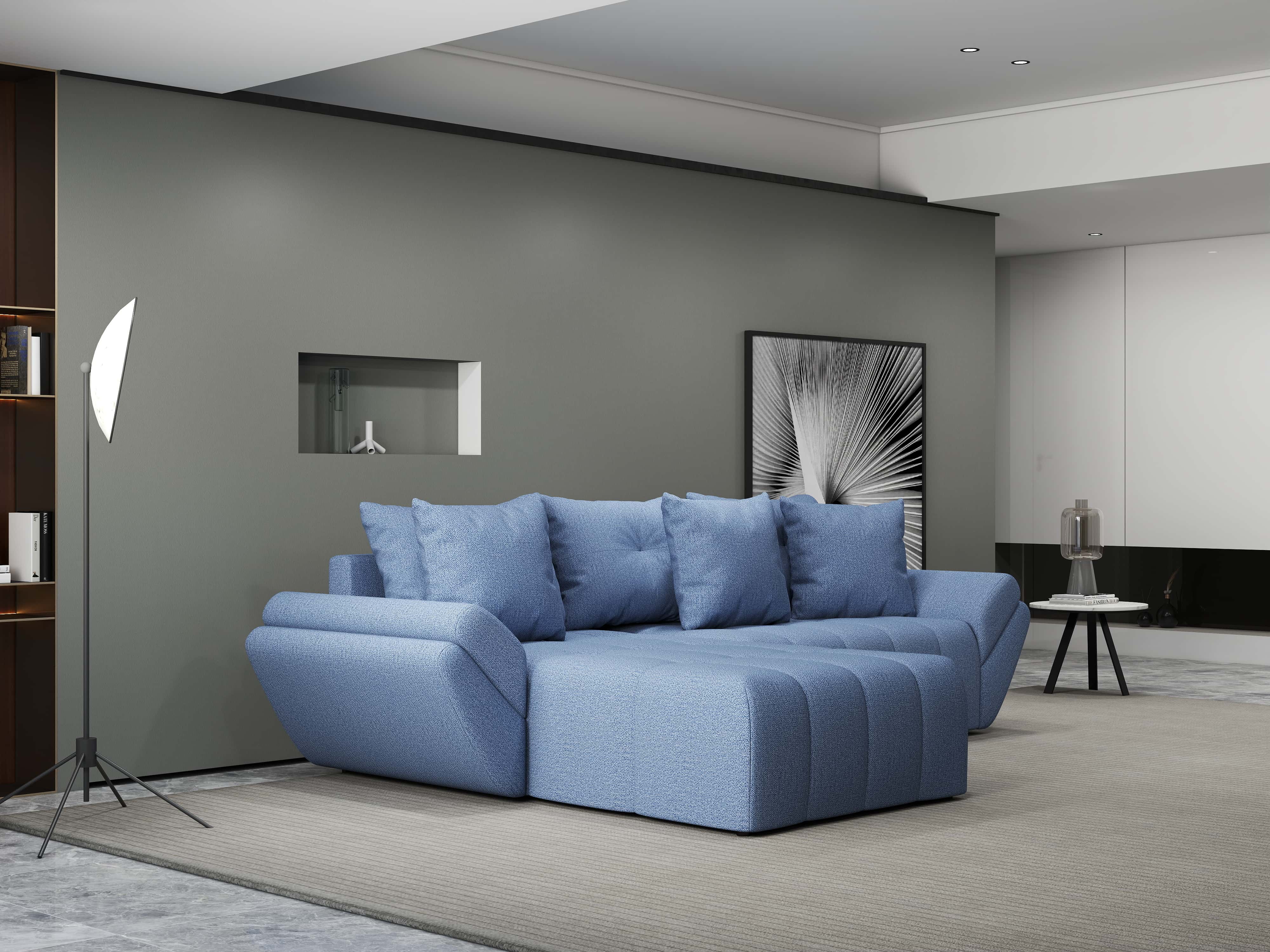 Colțar extensibil dumonde cu ladă de depozitare si sezut confortabil din spuma HR, Berlin Enjoy Albastru 280x185 cm Fabrica