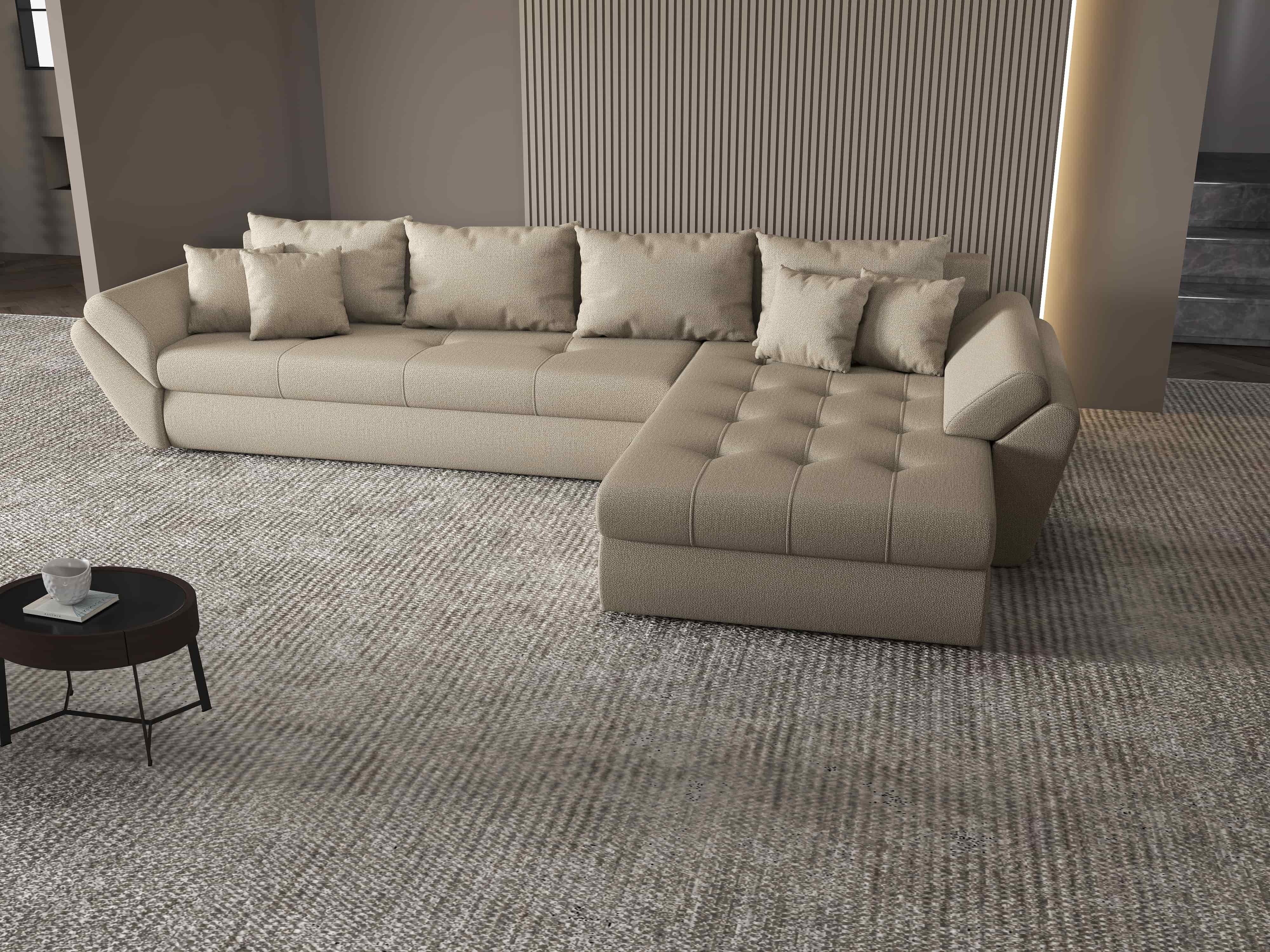 Colțar extensibil dumonde cu ladă de depozitare si sezut confortabil din spuma HR, Loana XL Enjoy Camel II 335x185 cm Fabrica