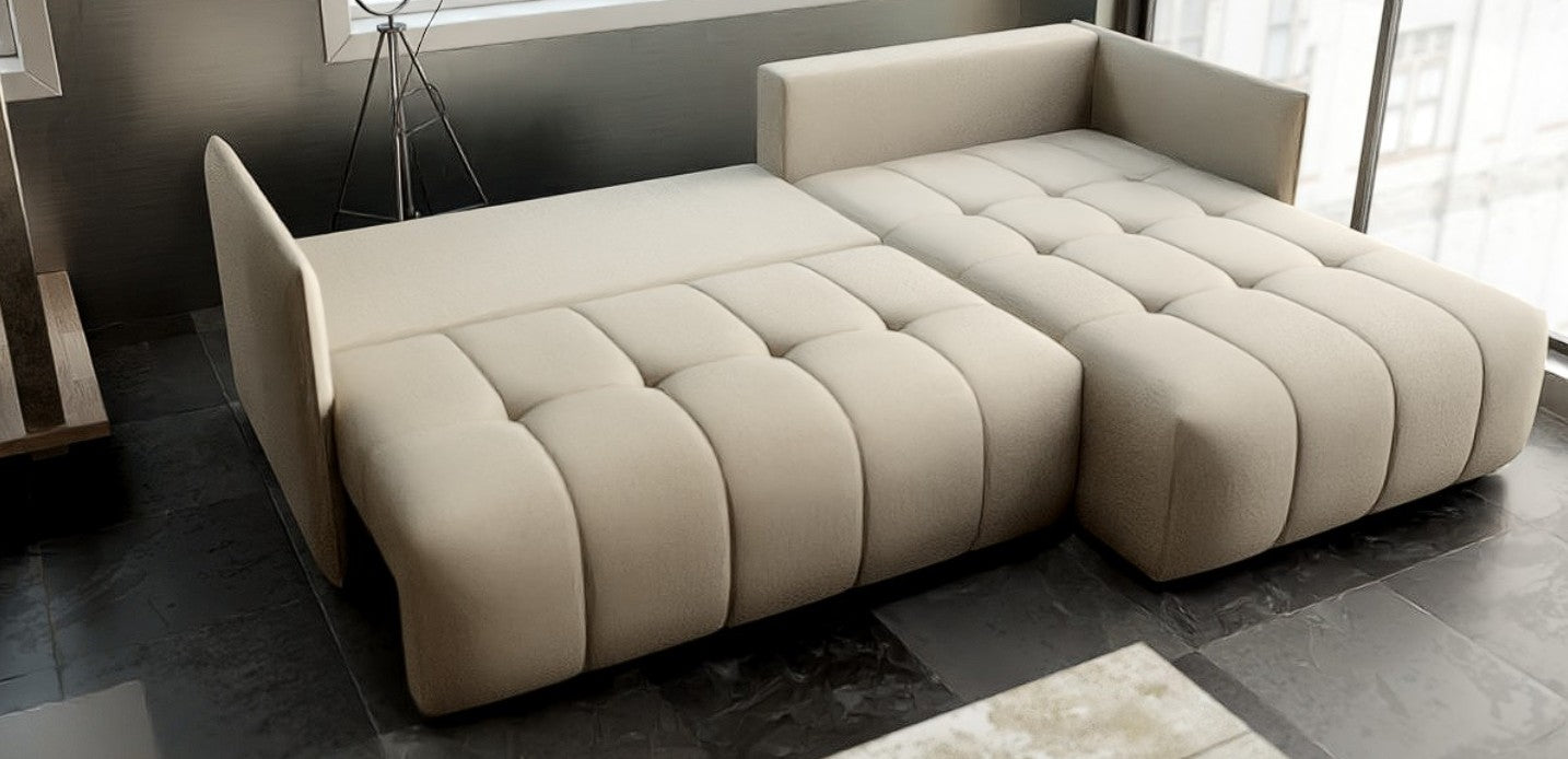 Colțar extensibil dumonde cu ladă de depozitare si sezut confortabil din spuma HR, Malta Enjoy Camel II 235x185 cm Fabrica