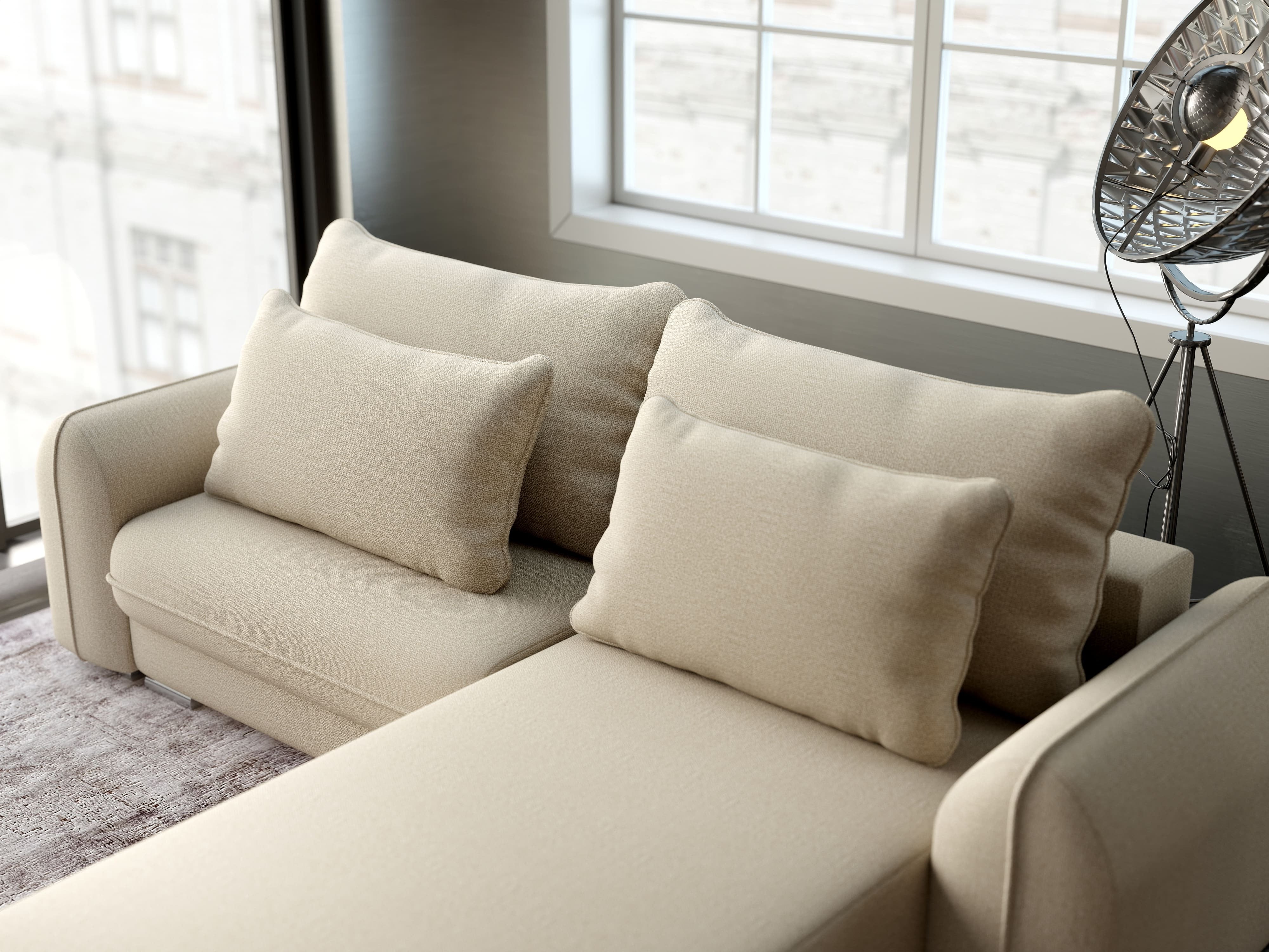 Colțar extensibil dumonde cu ladă de depozitare si sezut confortabil din spuma HR, Denver Enjoy Camel 275x185 cm II Fabrica