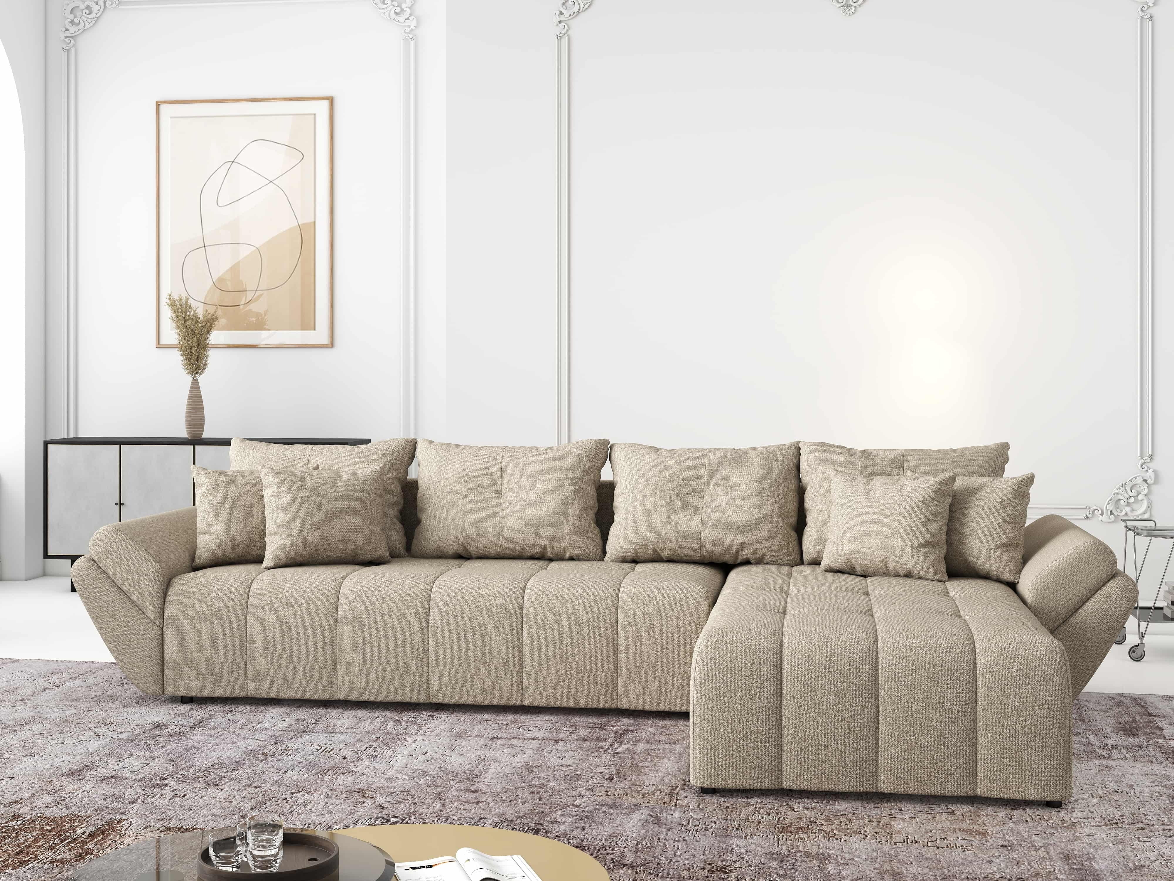 Colțar extensibil dumonde cu ladă de depozitare si sezut confortabil din spuma HR, Berlin XL Enjoy Camel 350x185 cm II Fabrica