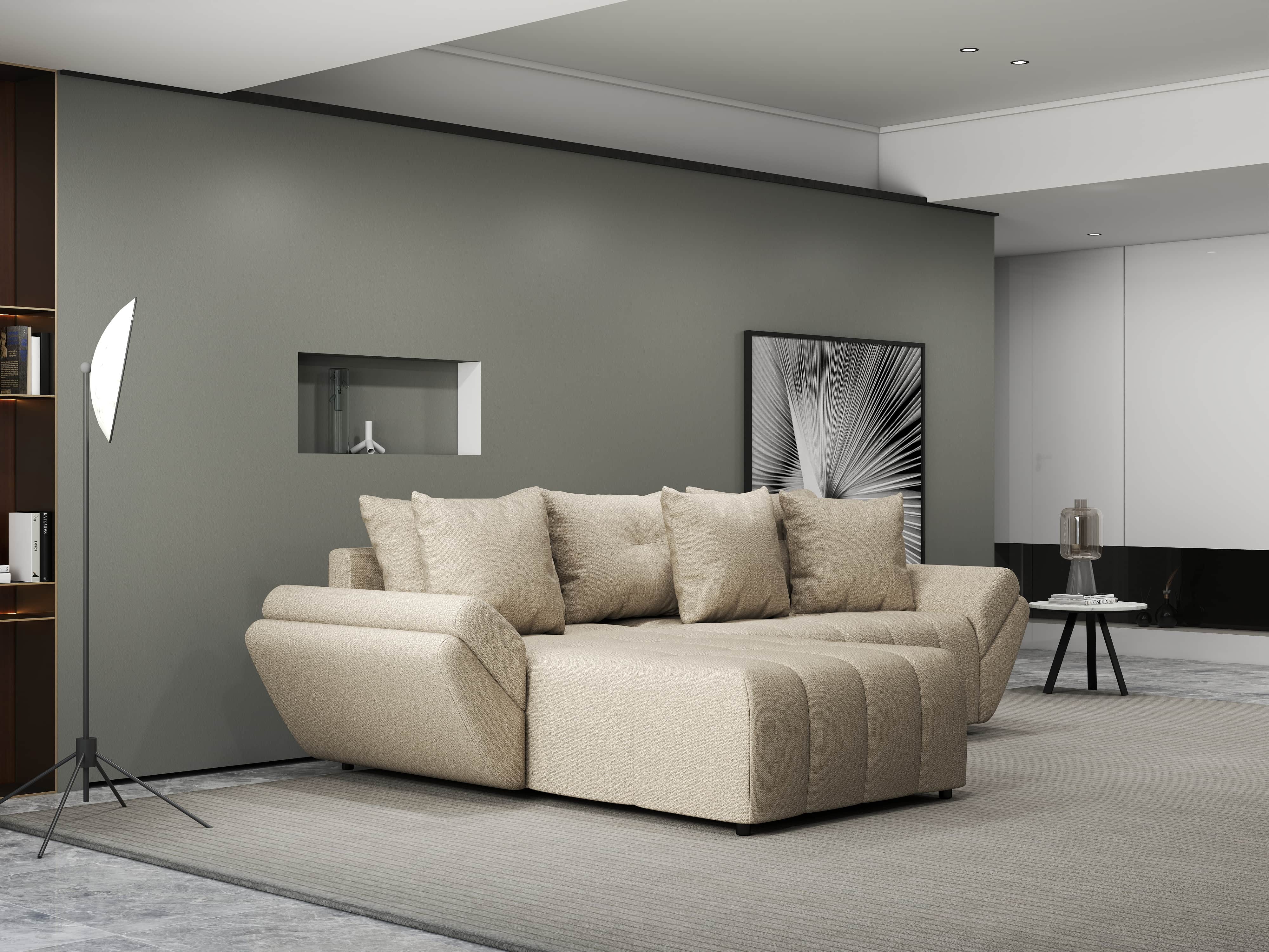 Colțar extensibil dumonde cu ladă de depozitare si sezut confortabil din spuma HR, Berlin Enjoy Camel 280x185 cm Fabrica