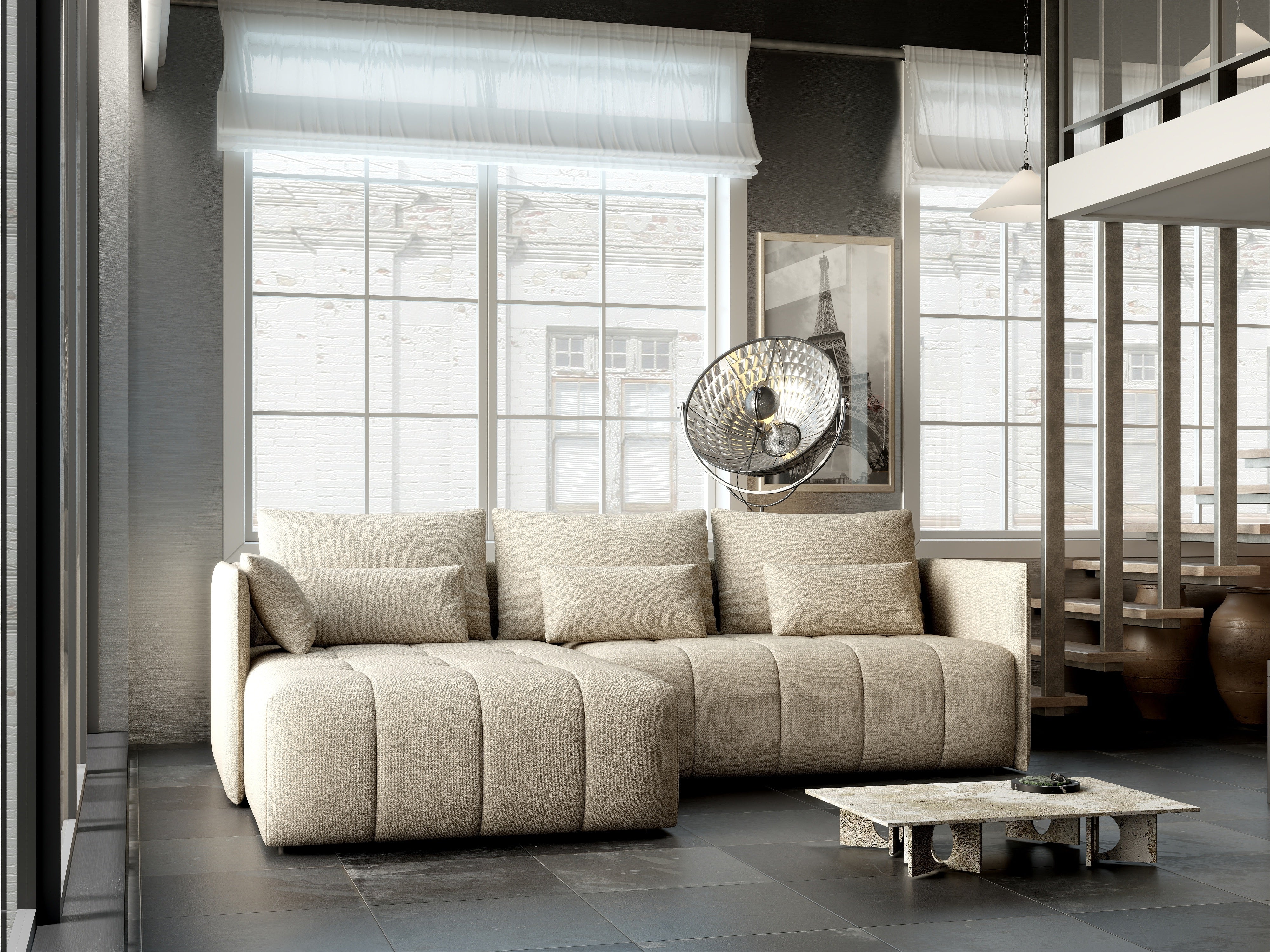 Colțar extensibil dumonde cu ladă de depozitare si sezut confortabil din spuma HR, Malta Enjoy Camel 235x185 cm Fabrica