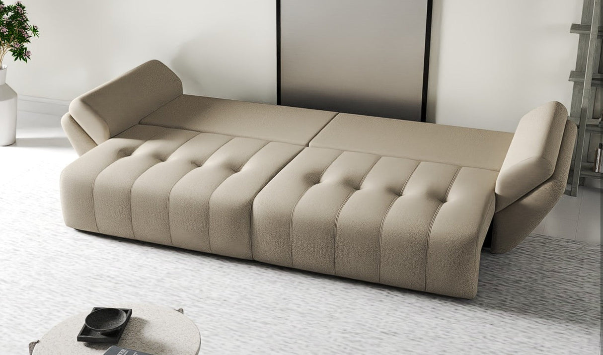 Canapea extensibilă dumonde cu ladă de depozitare si sezut confortabil din spuma HR, Berlin Beige 2 300x100 cm Fabrica
