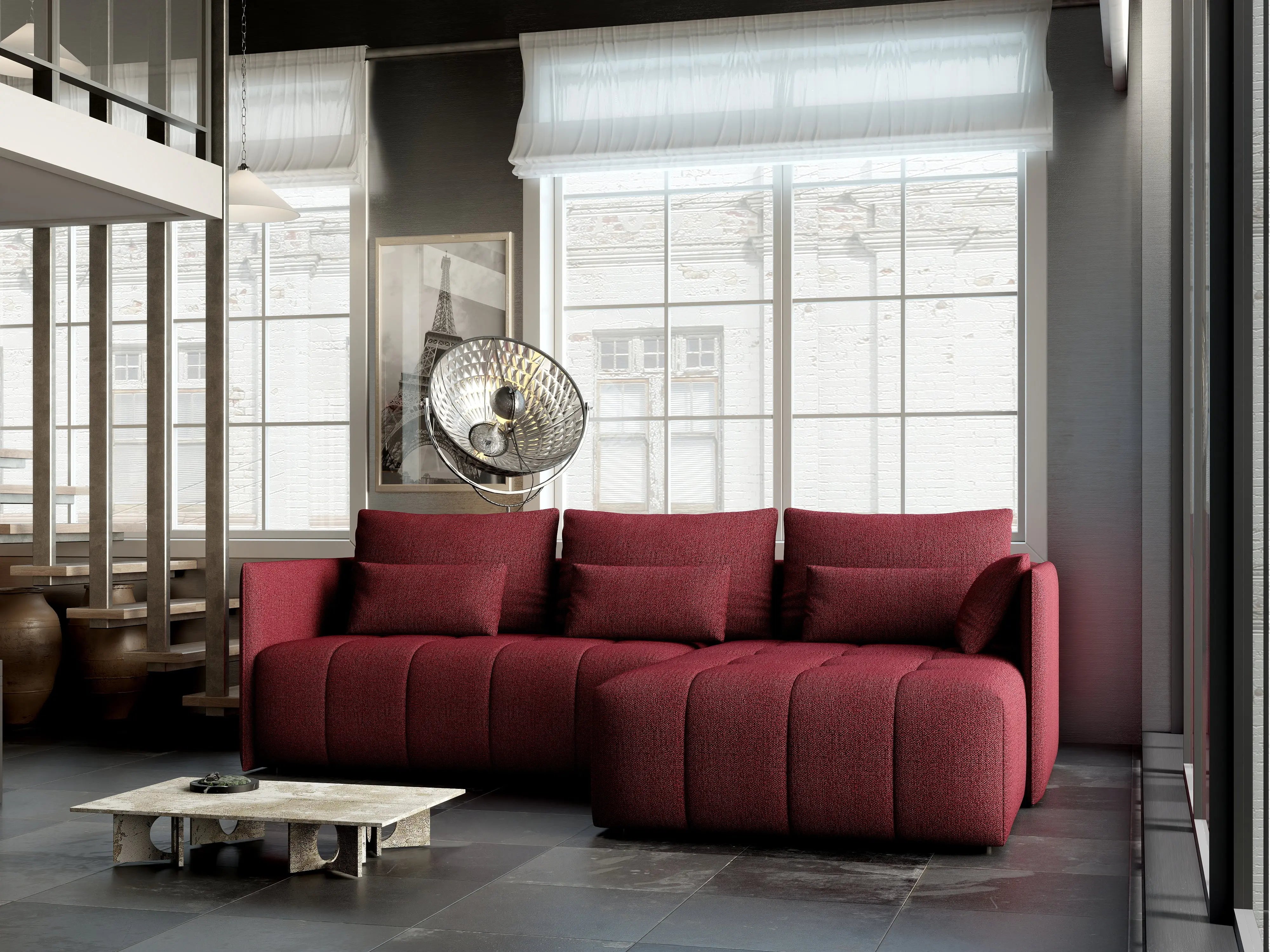 Colțar extensibil dumonde cu ladă de depozitare si sezut confortabil din spuma HR, Malta Bordoux II 235x185 cm Fabrica