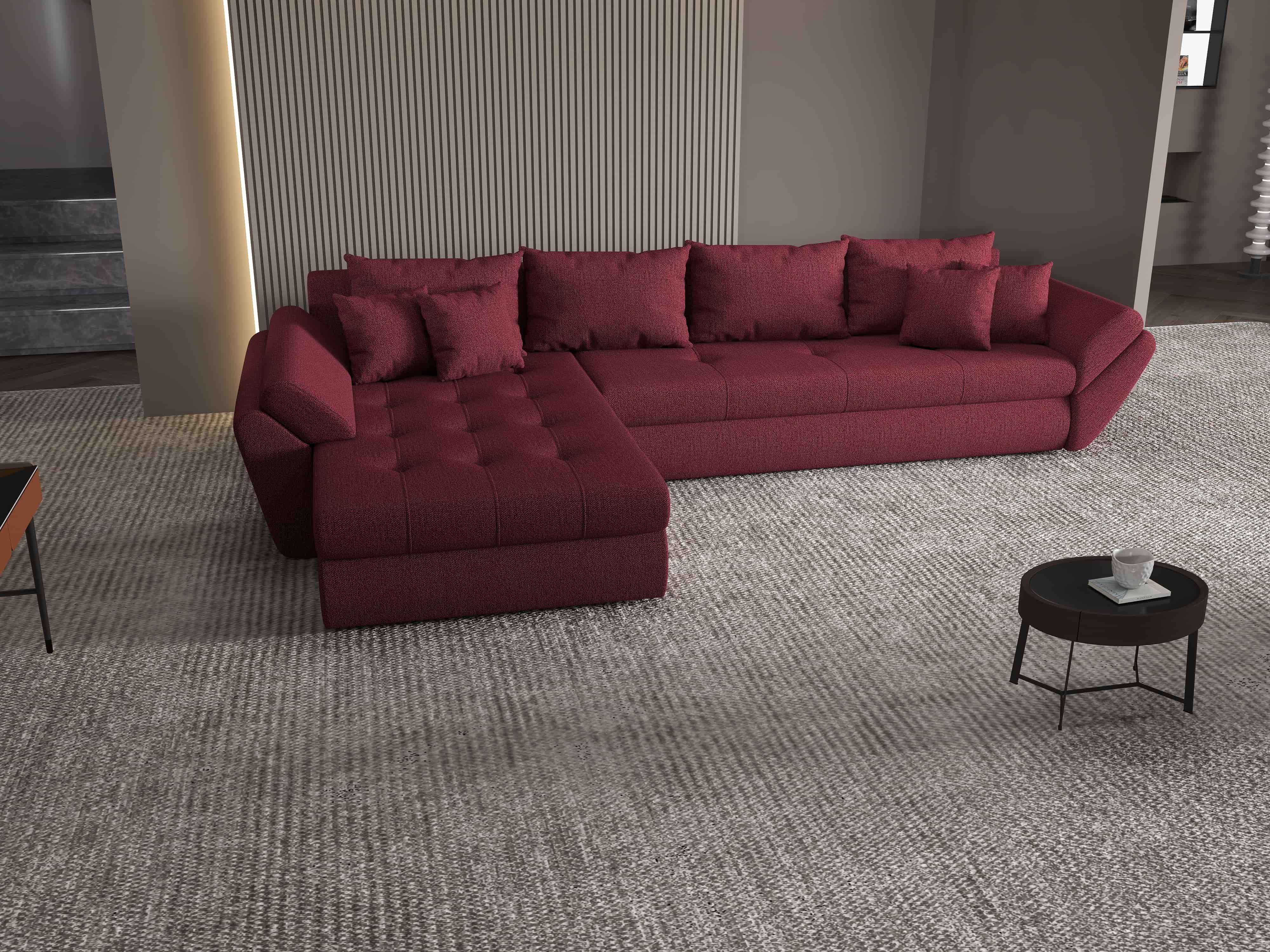 Colțar extensibil dumonde cu ladă de depozitare si sezut confortabil din spuma HR, Loana XL Enjoy Winery 335x185 cm Fabrica