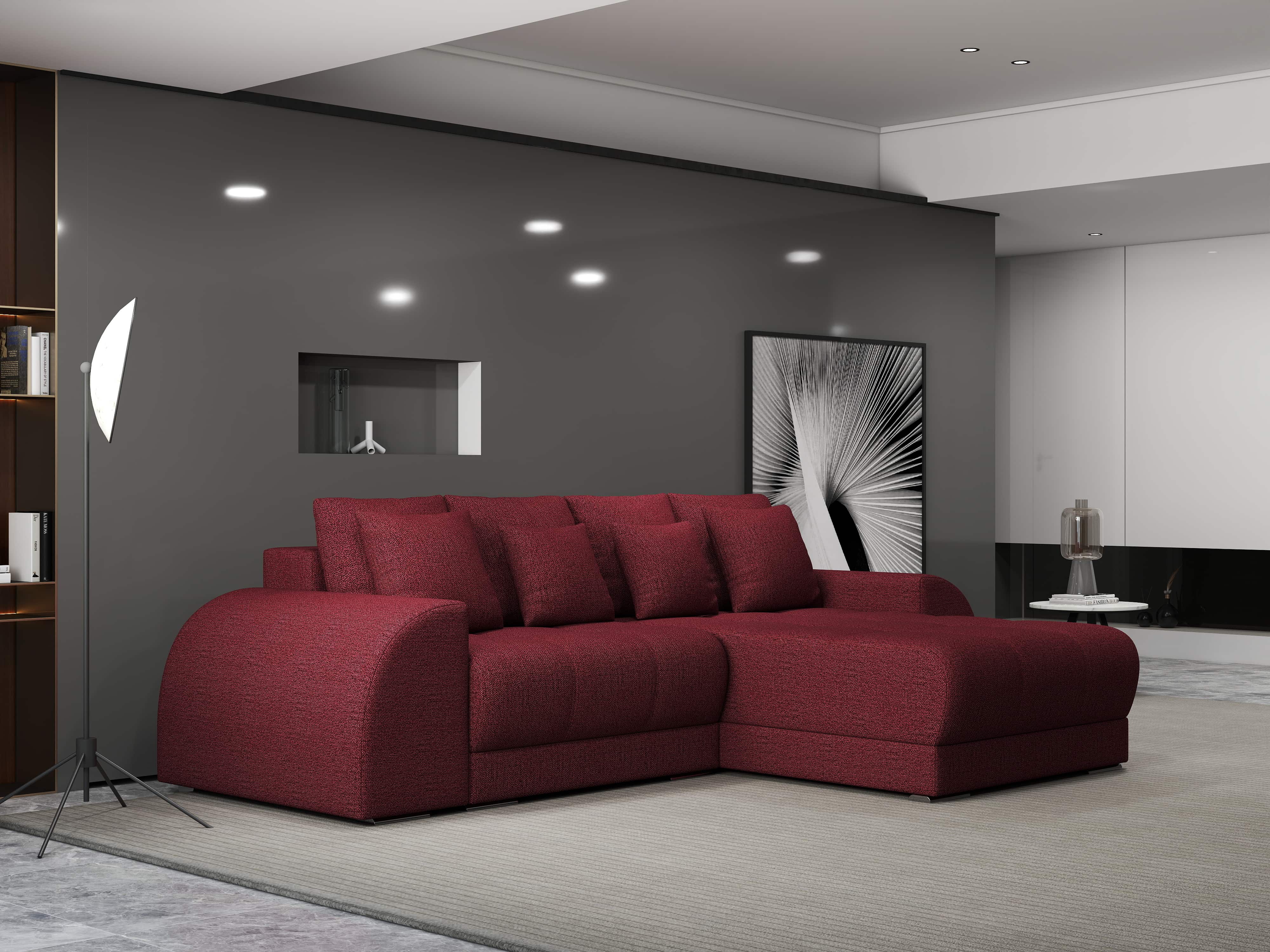 Colțar extensibil dumonde cu ladă de depozitare si sezut confortabil din spuma HR, Verona Enjoy Rosu II 290x185 cm Fabrica