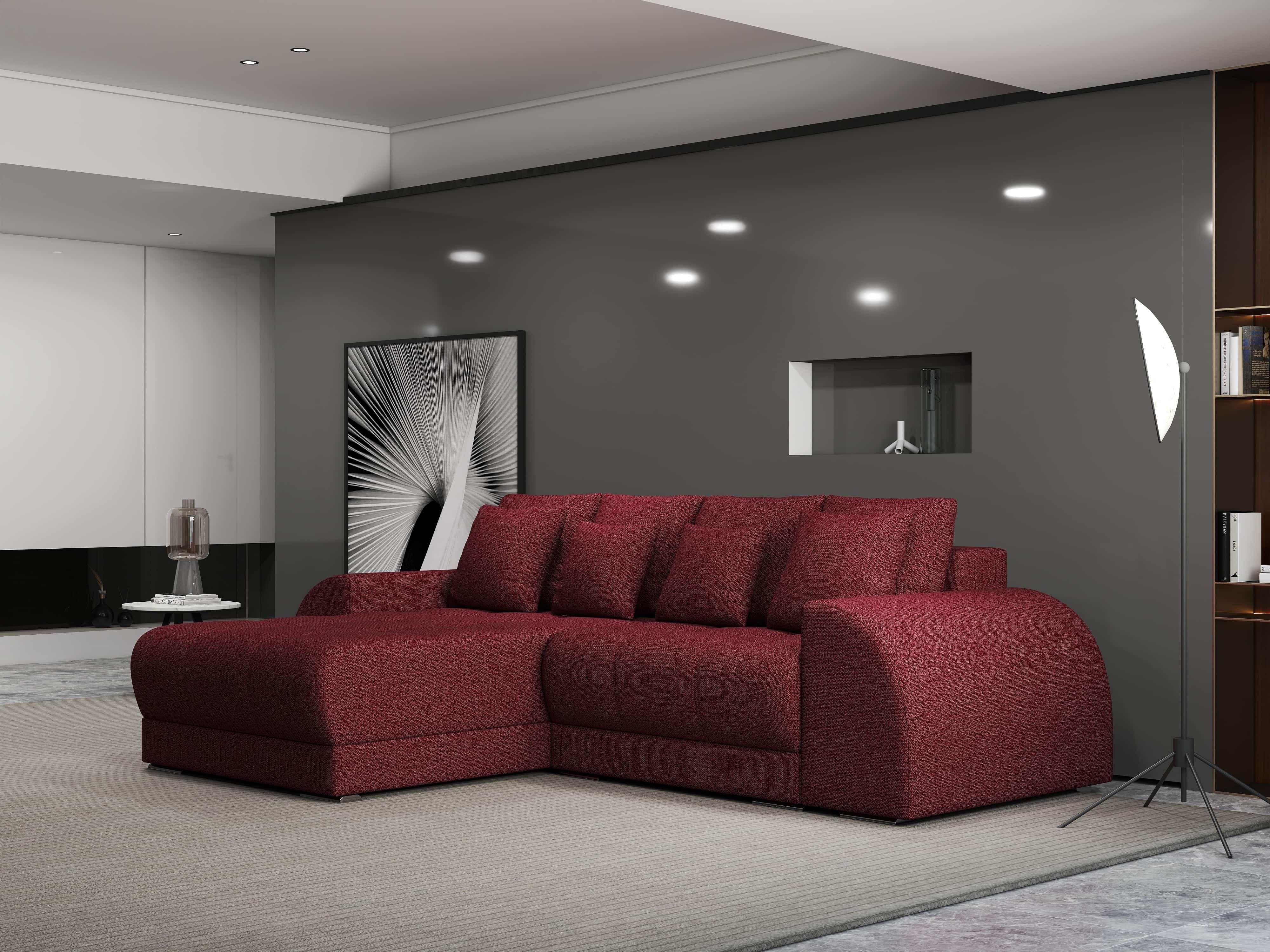 Colțar extensibil dumonde cu ladă de depozitare si sezut confortabil din spuma HR, Verona Enjoy Rosu 290x185 cm Fabrica