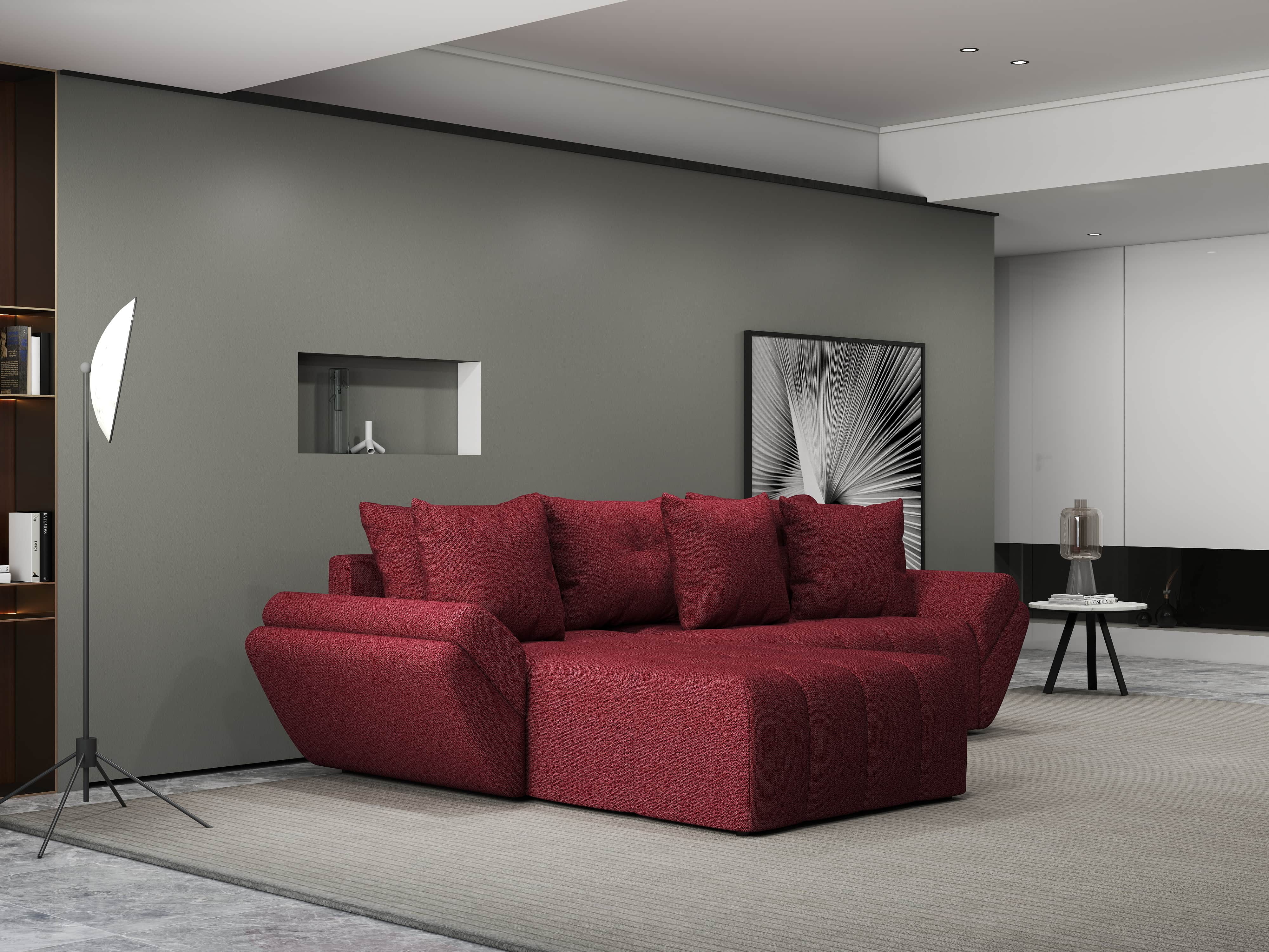 Colțar extensibil dumonde cu ladă de depozitare si sezut confortabil din spuma HR, Berlin Enjoy Rosu 280x185 cm Fabrica