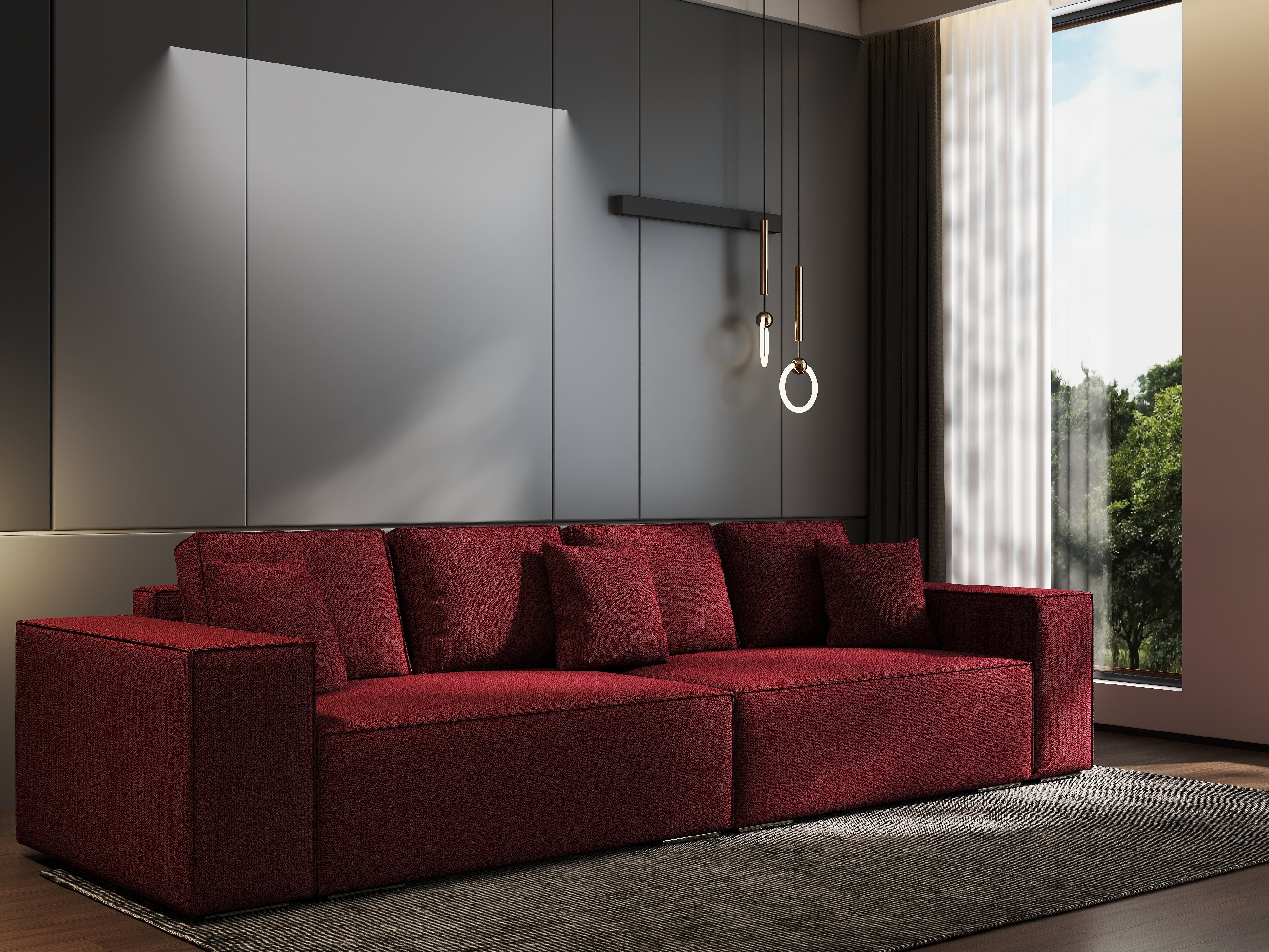 Canapea extensibilă dumonde cu ladă de depozitare si sezut confortabil din spuma HR, Dream Enjoy Rosu 310x100 cm Fabrica