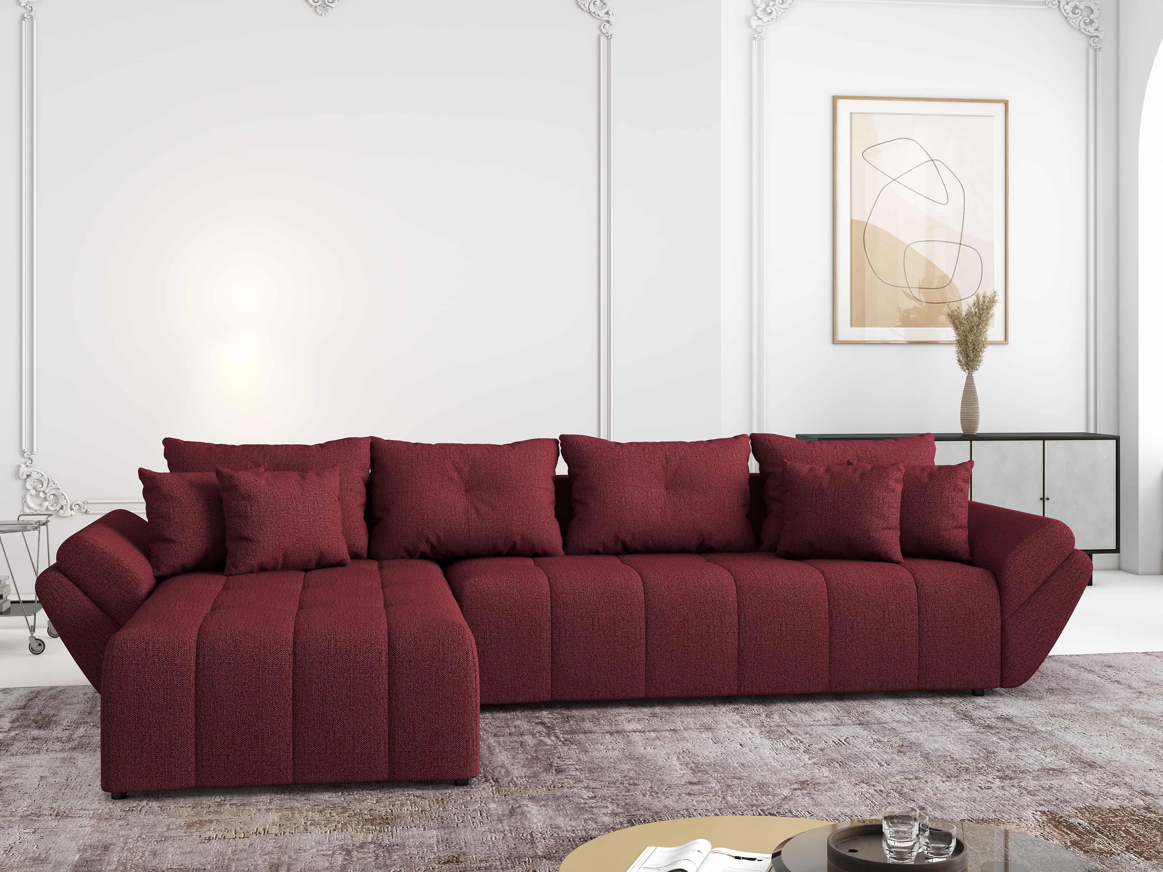 Colțar extensibil dumonde cu ladă de depozitare si sezut confortabil din spuma HR, Berlin XL Enjoy Red 350x185 cm Fabrica