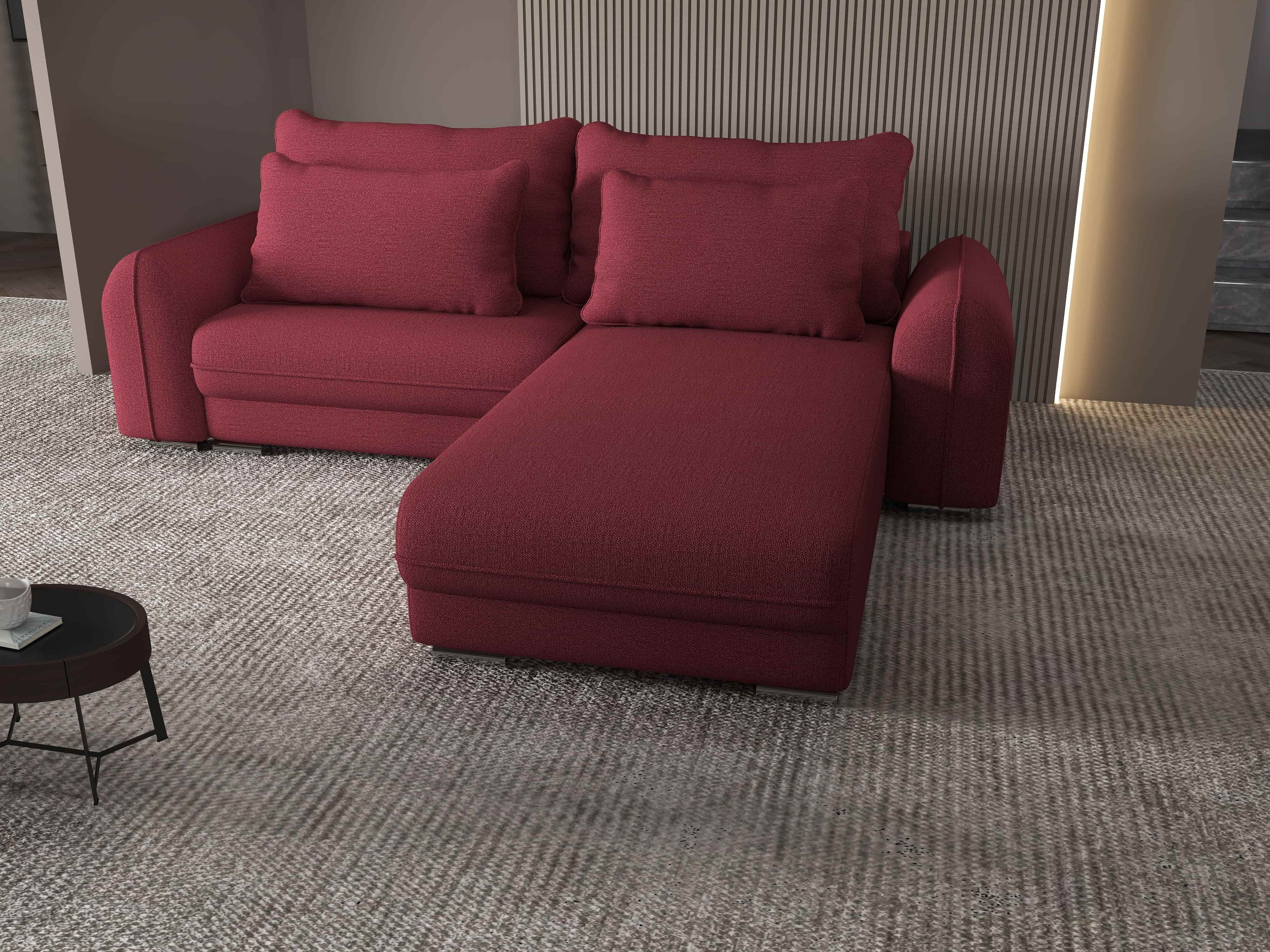 Colțar extensibil dumonde cu ladă de depozitare si sezut confortabil din spuma HR, Denver Enjoy Rosu 275x185 cm II Fabrica